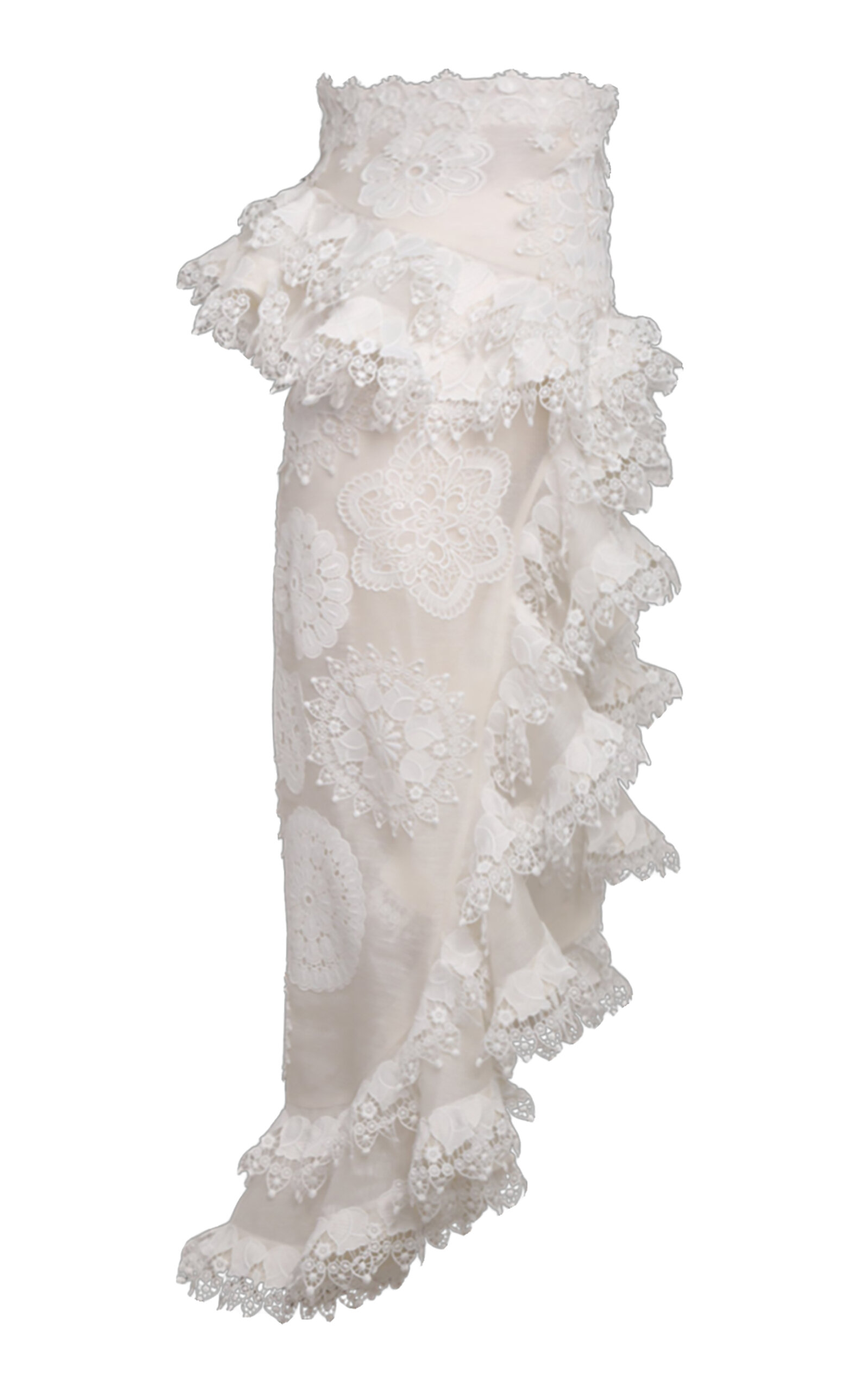 Shop Zimmermann Matchmaker Doily Asymmetric Linen-silk Skirt In Ivory
