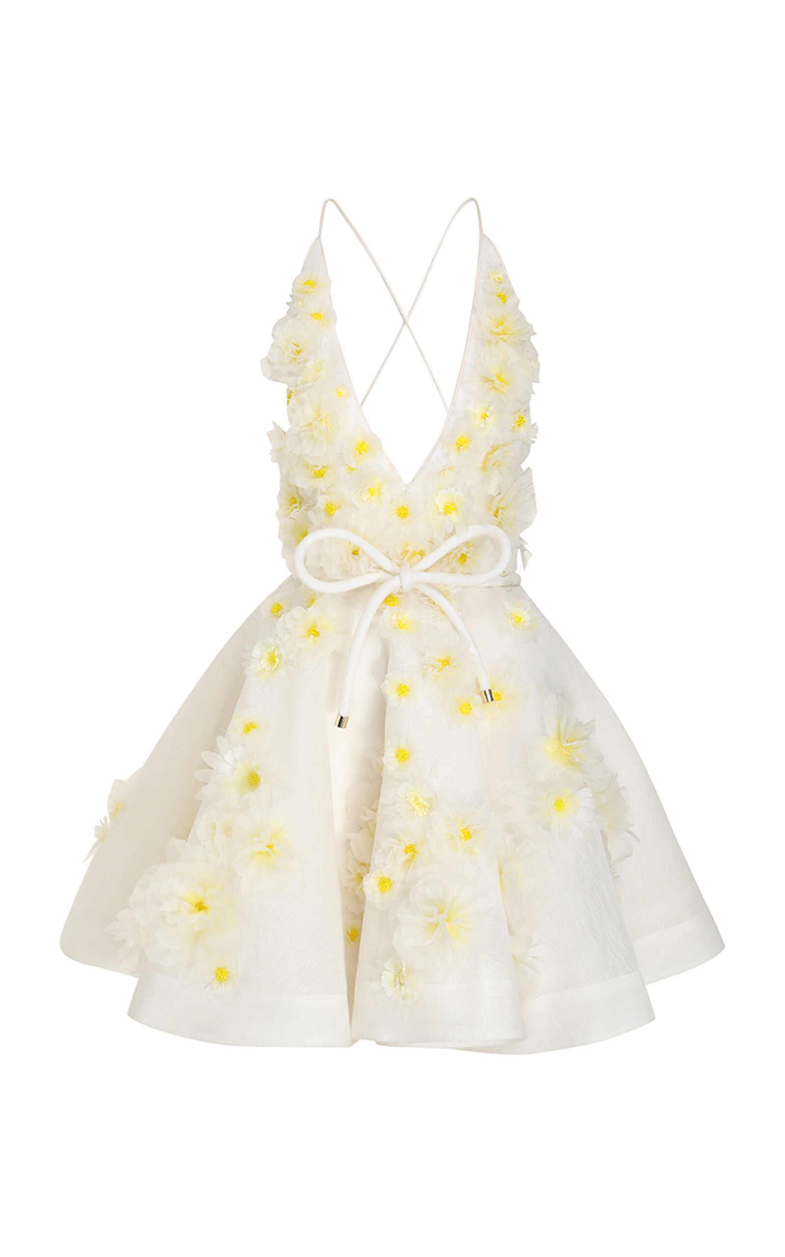 Zimmermann Daisy Embellished Linen And Silk-blend Mini Dress In Ivory