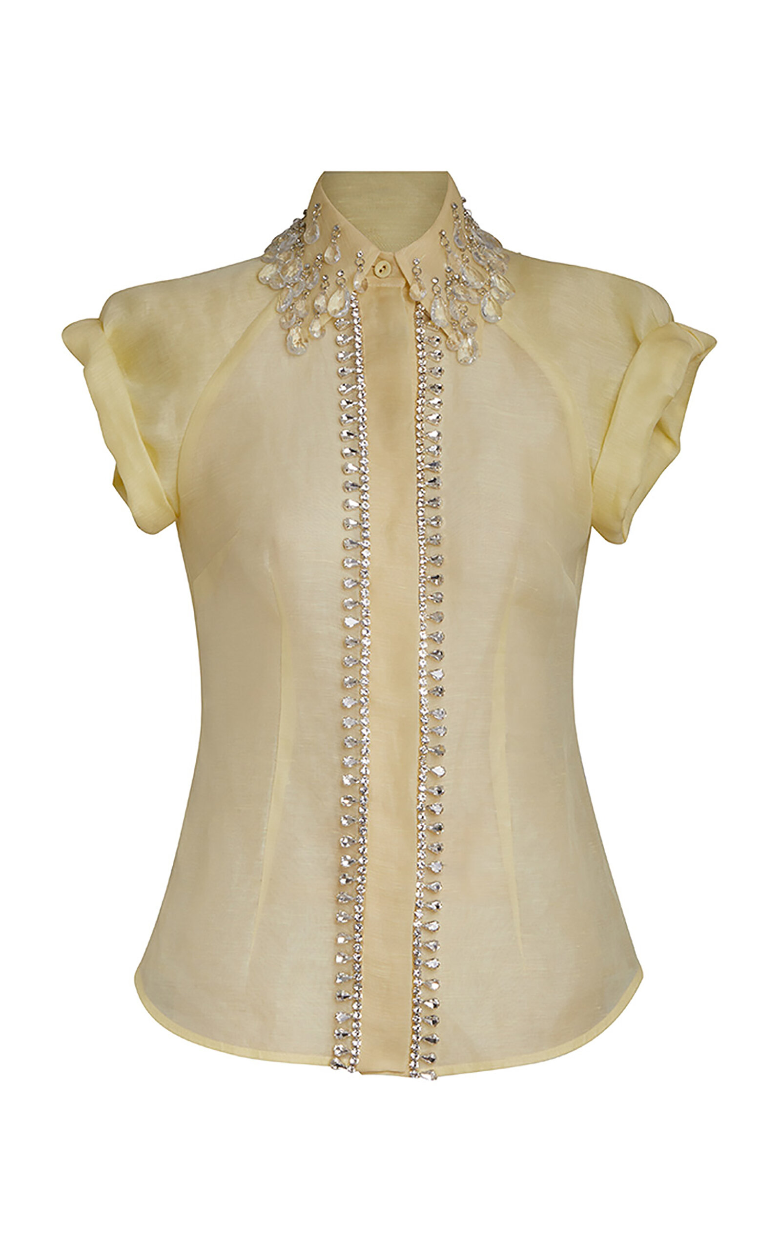 Zimmermann Matchmaker Crystal-embellished Linen And Silk-blend Shirt In Lemon