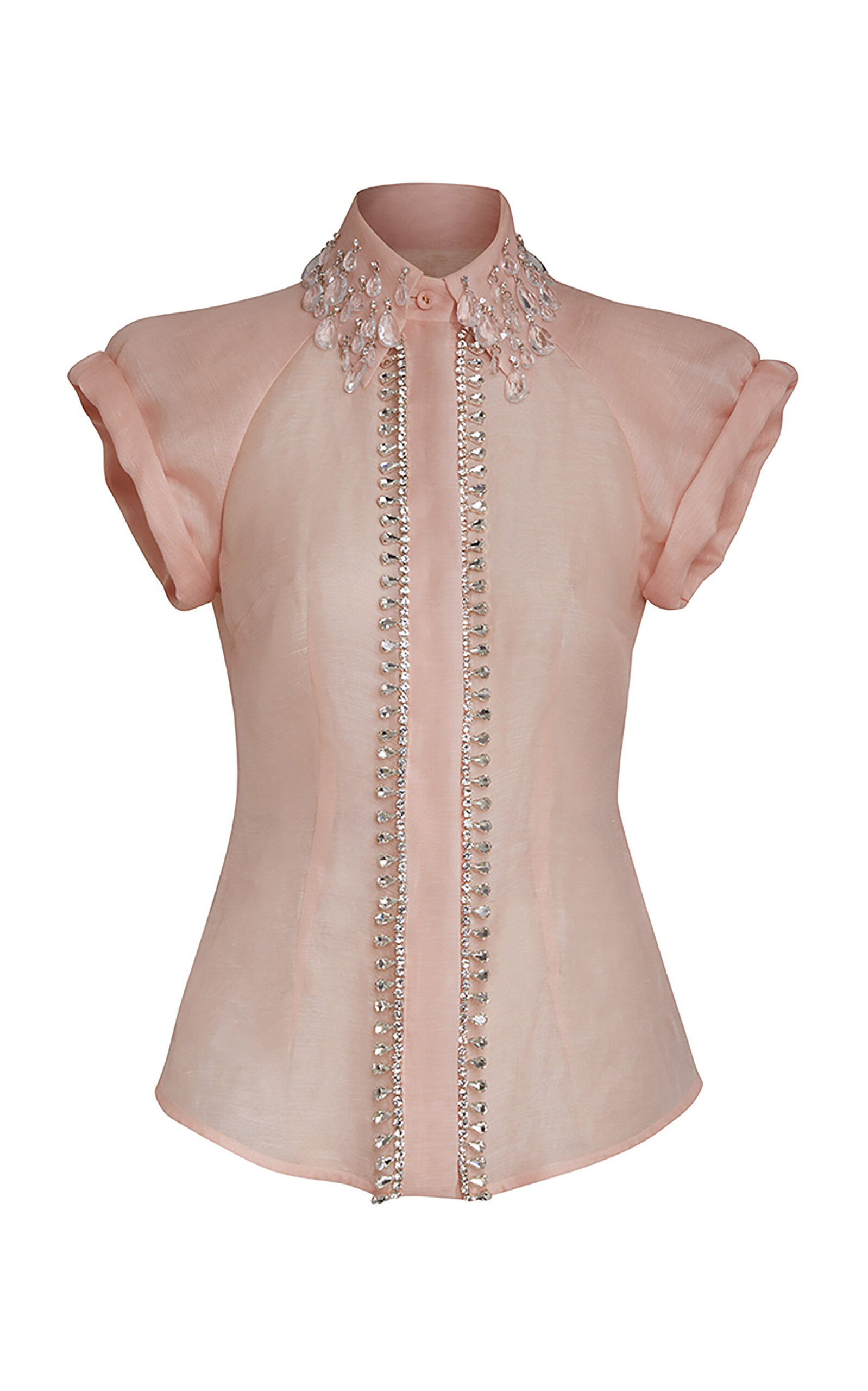 Shop Zimmermann Matchmaker Diamante Linen-silk Blouse In Pink
