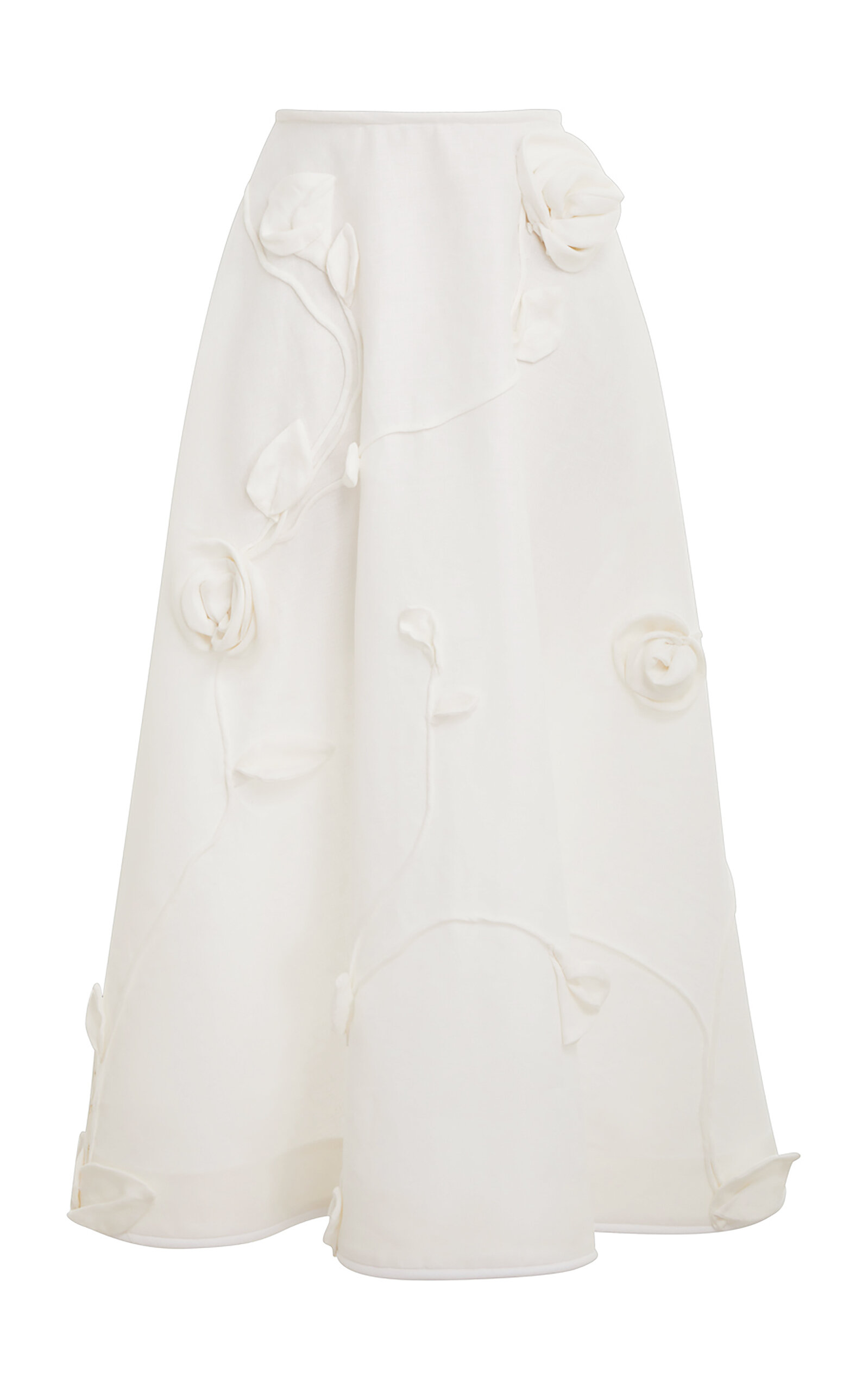 Shop Zimmermann Matchmaker Rose-appliquéd Linen Maxi Skirt In Ivory