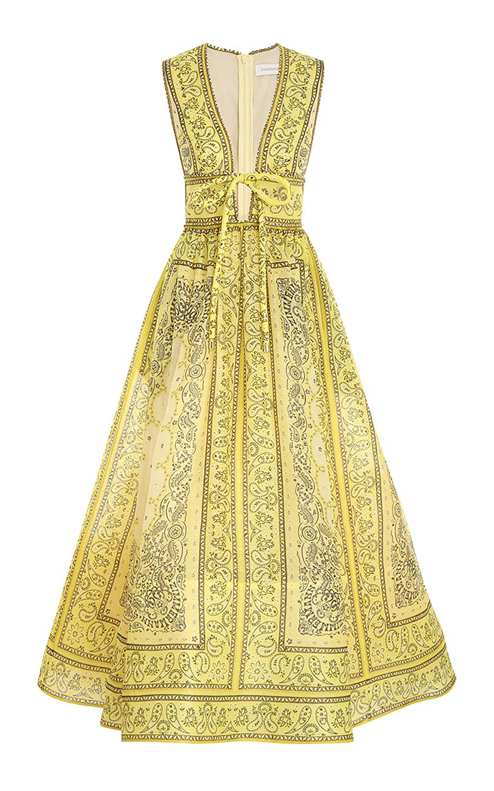 Shop Zimmermann Matchmaker Bow Linen-silk Maxi Dress In Yellow