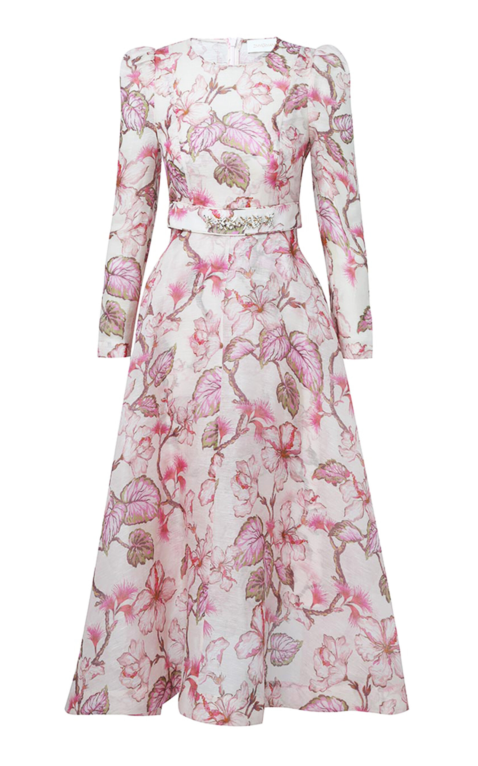 Shop Zimmermann Matchmaker Floral Linen-silk Midi Dress In Pink