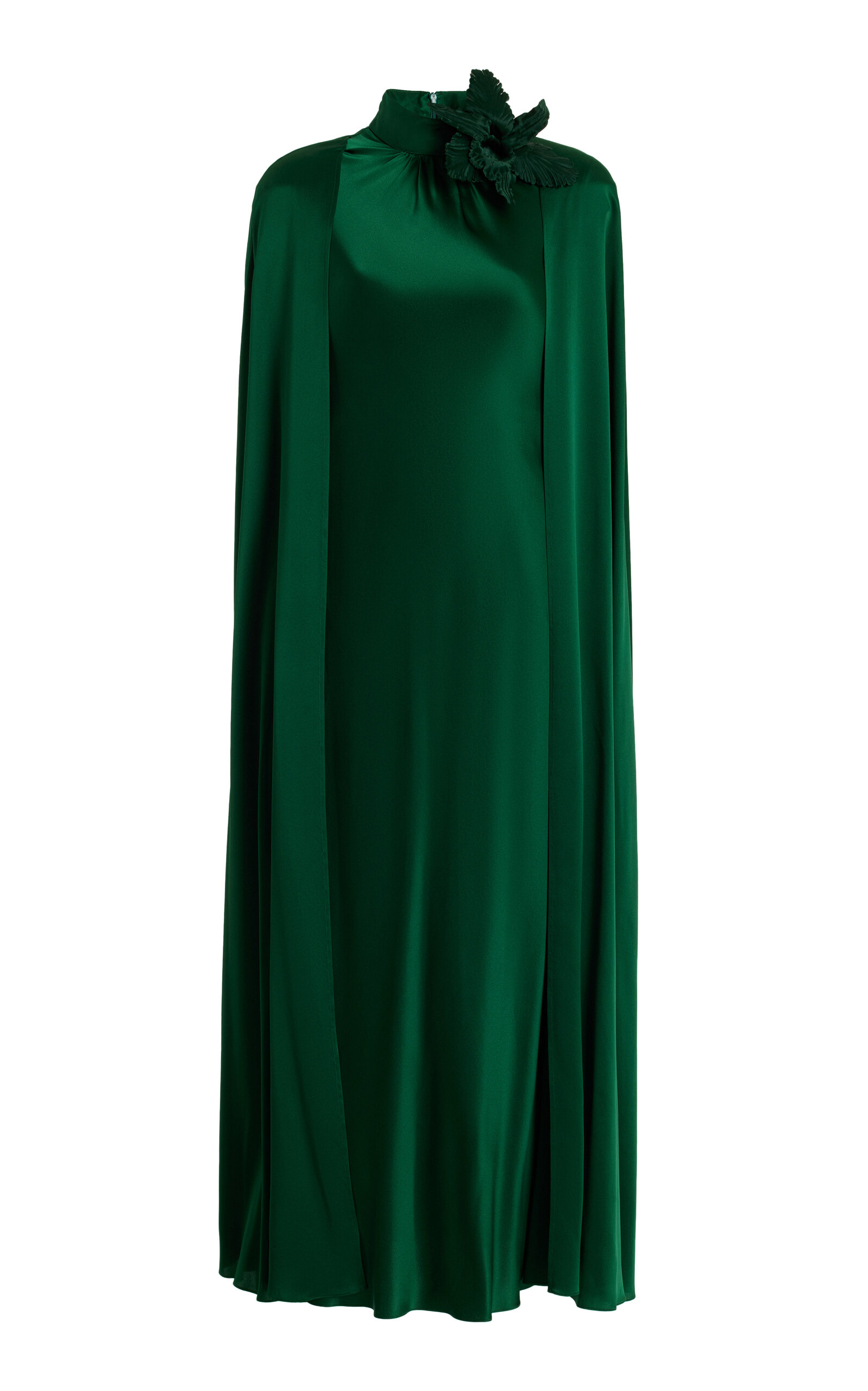 Rodarte Cape-Detailed Silk Maxi Dress - Green