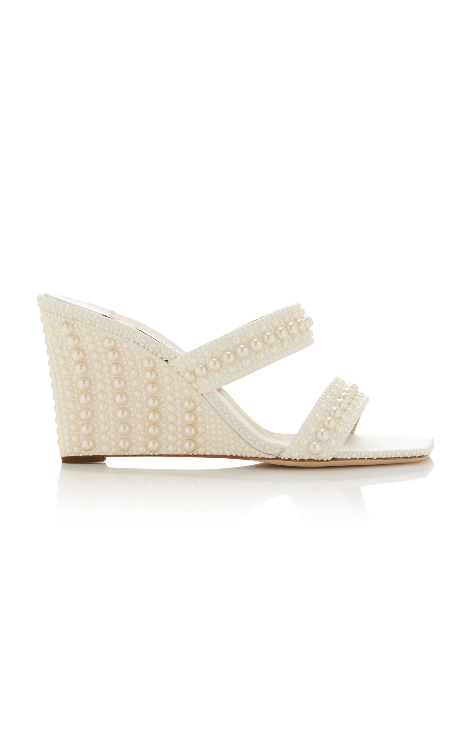Sacoria Pearl-Embellished Satin Wedge Sandals