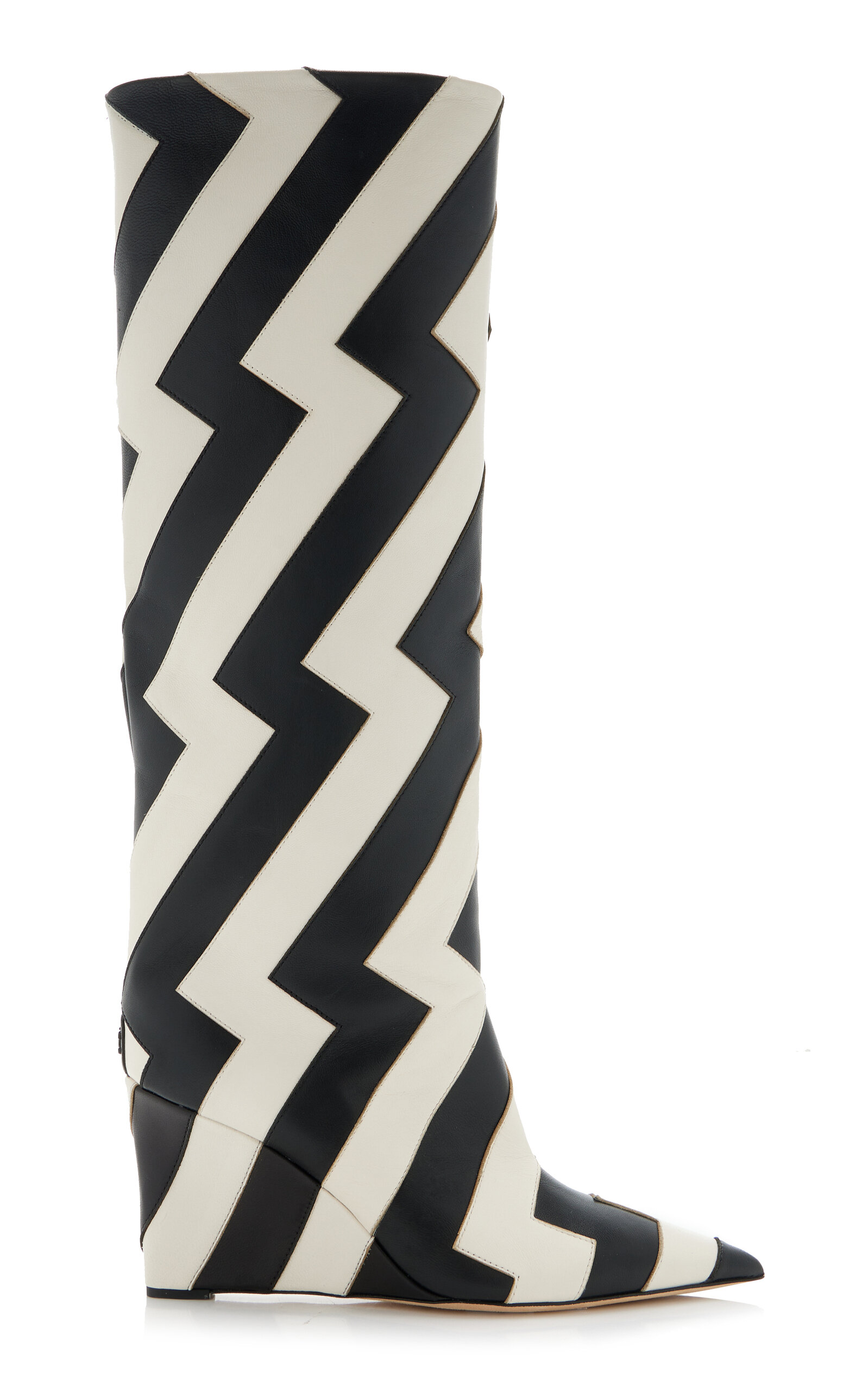 Shop Jimmy Choo Blake Chevron Leather Knee Boots In Black,white