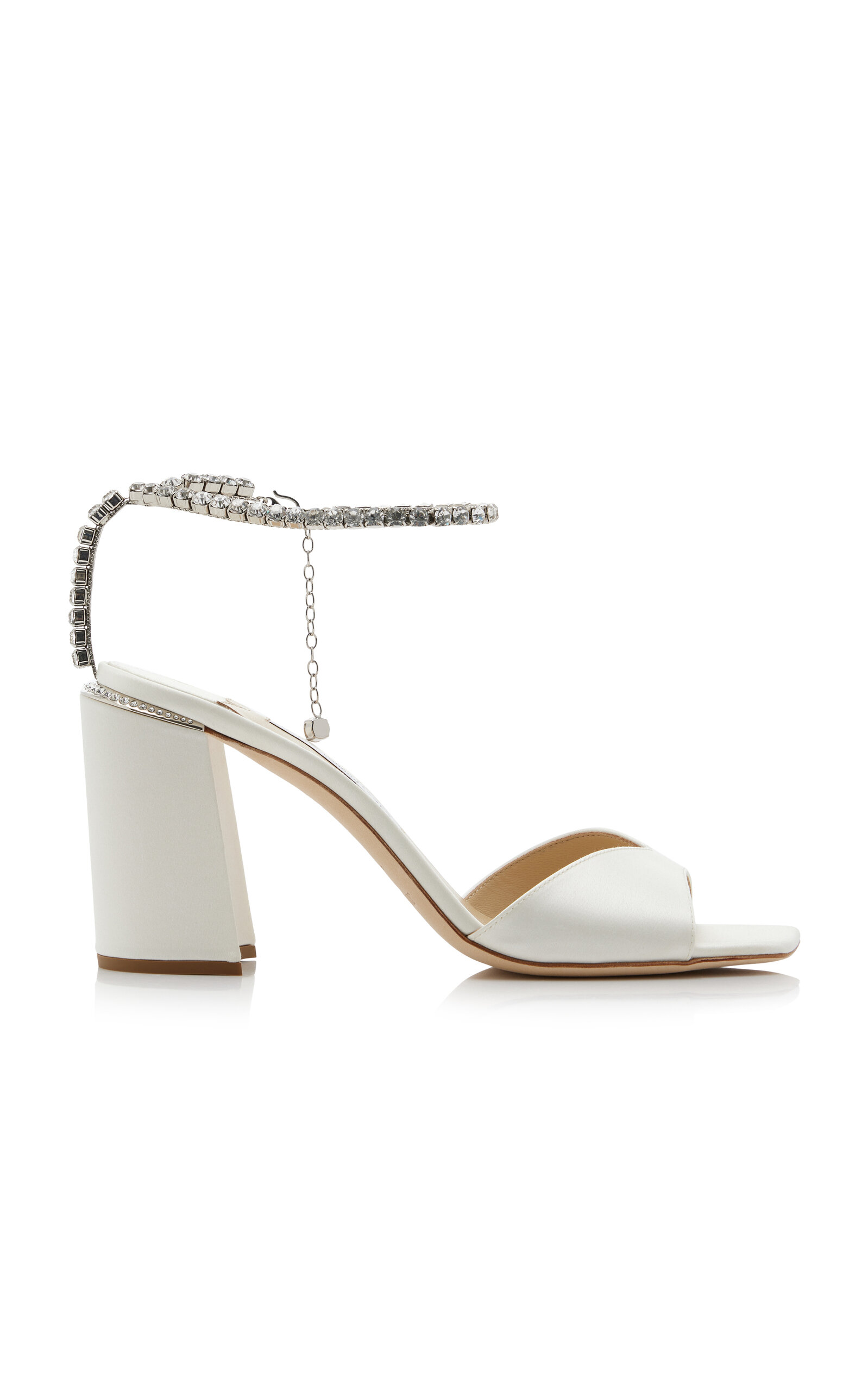 Shop Jimmy Choo Saeda Crystal-chain Satin Sandals In White