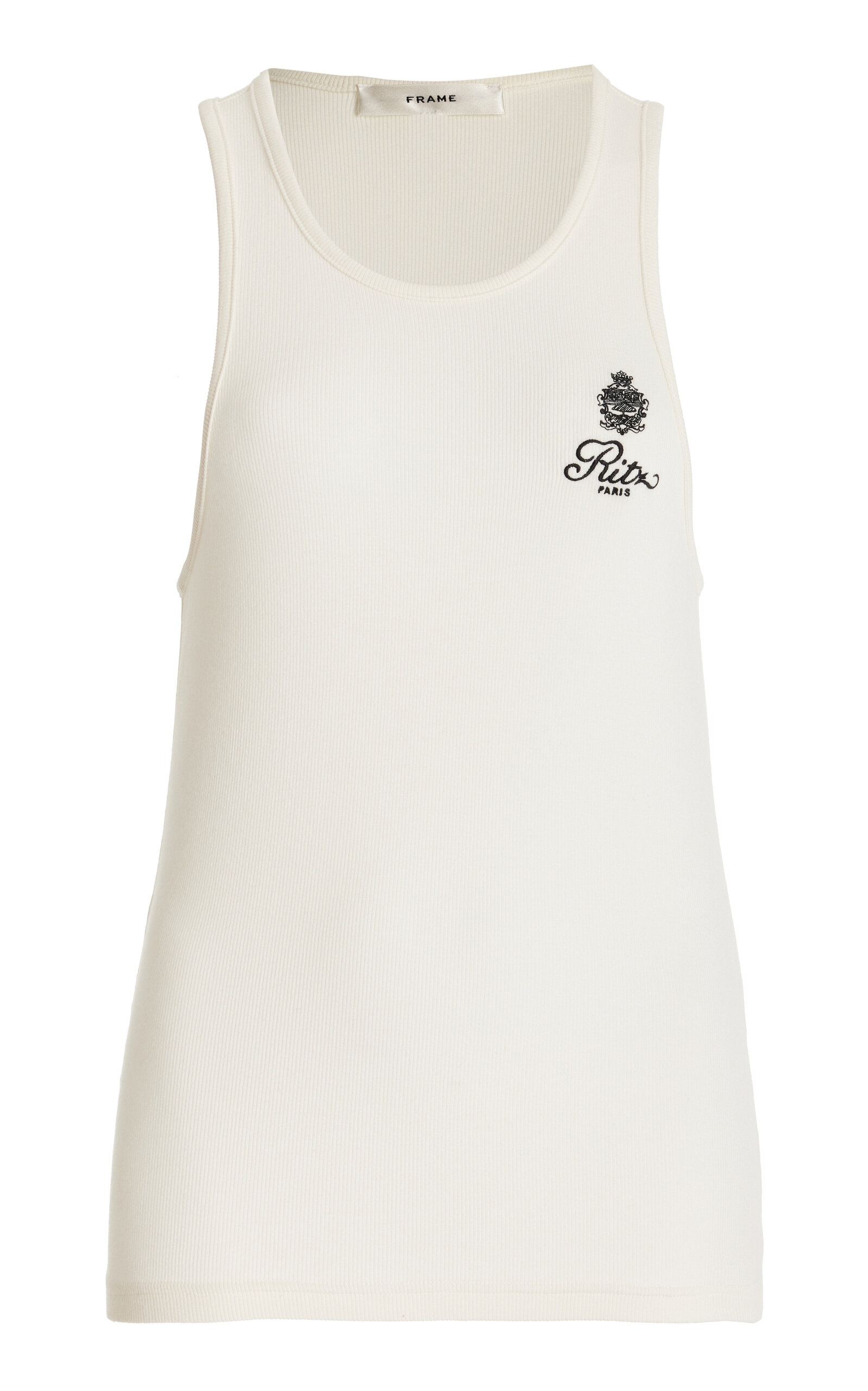 Frame X Ritz Ribbed Jersey Tank Top In White