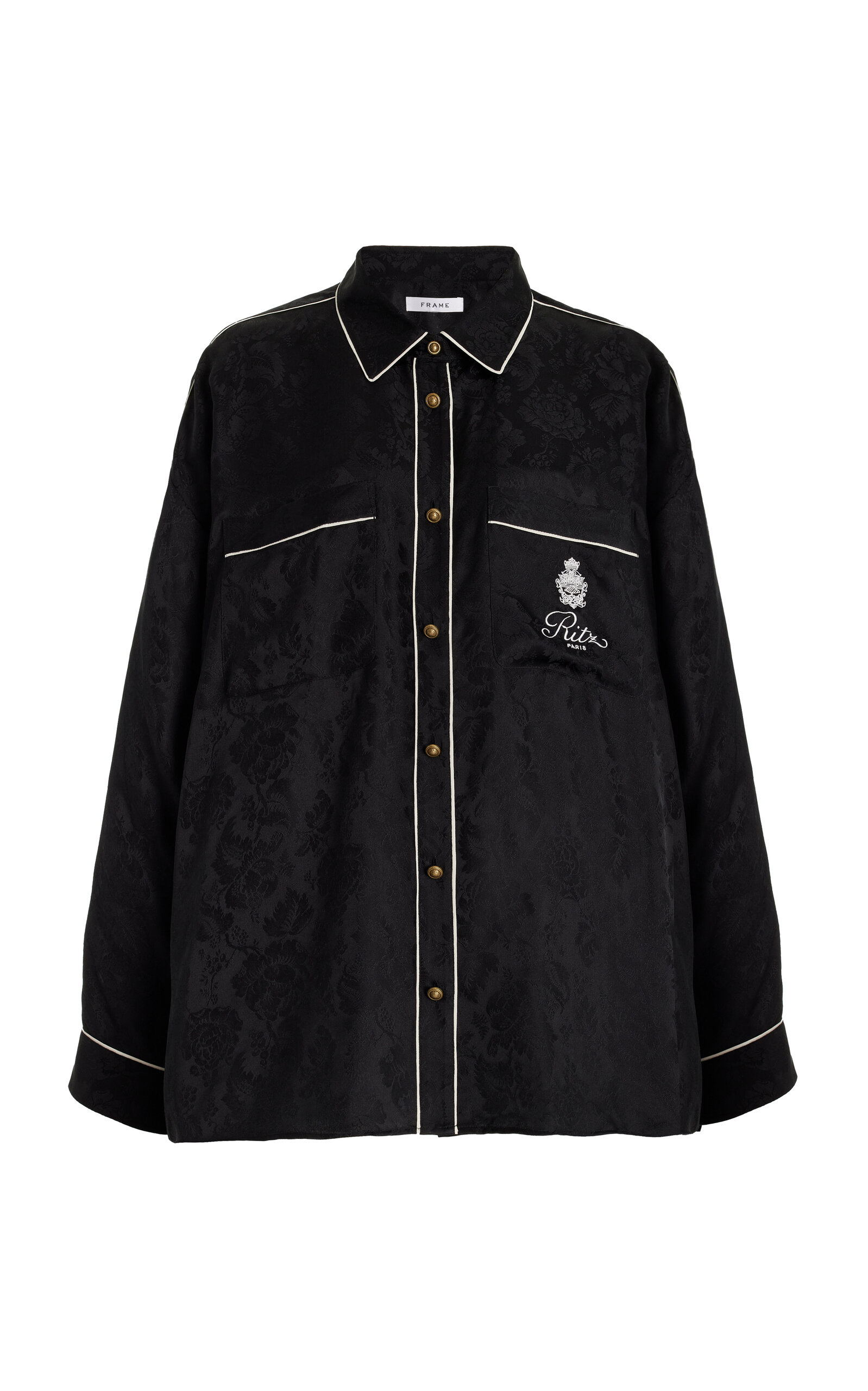 Shop Frame X Ritz Silk Pajama Shirt In Black