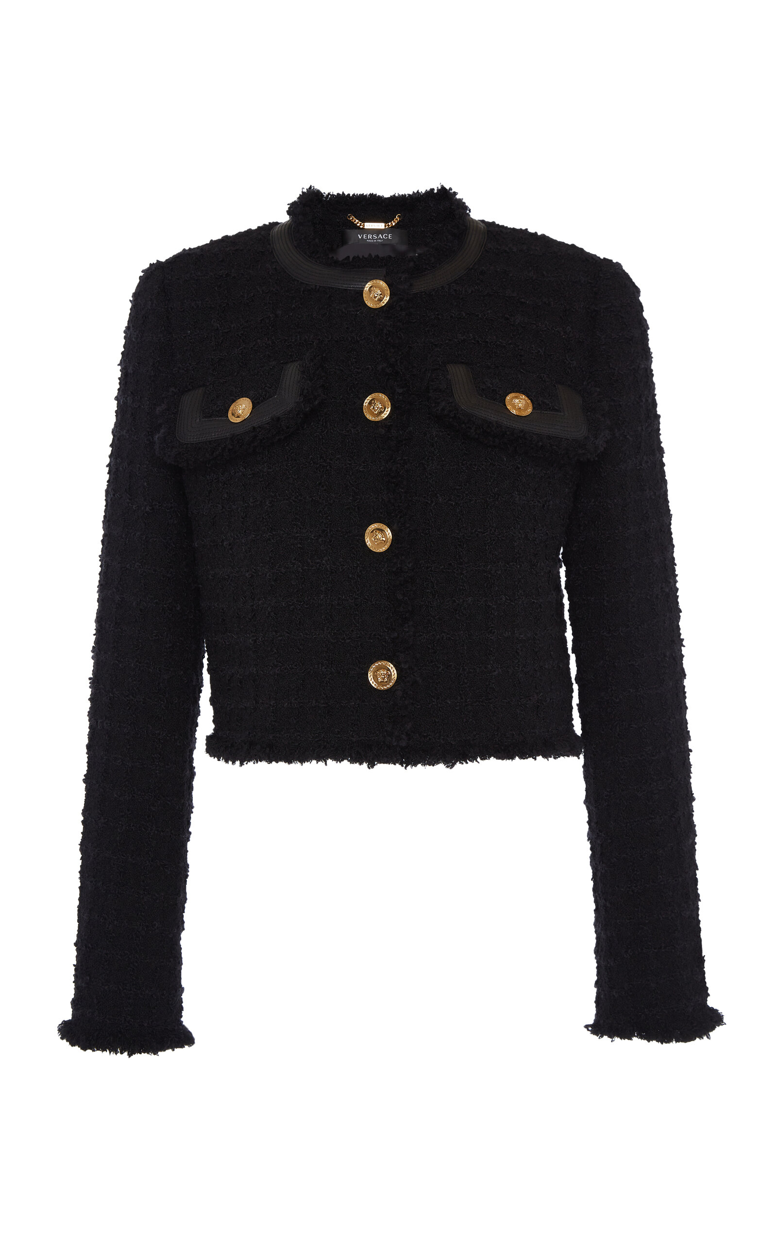 Shop Versace Tweed Jacket In Black