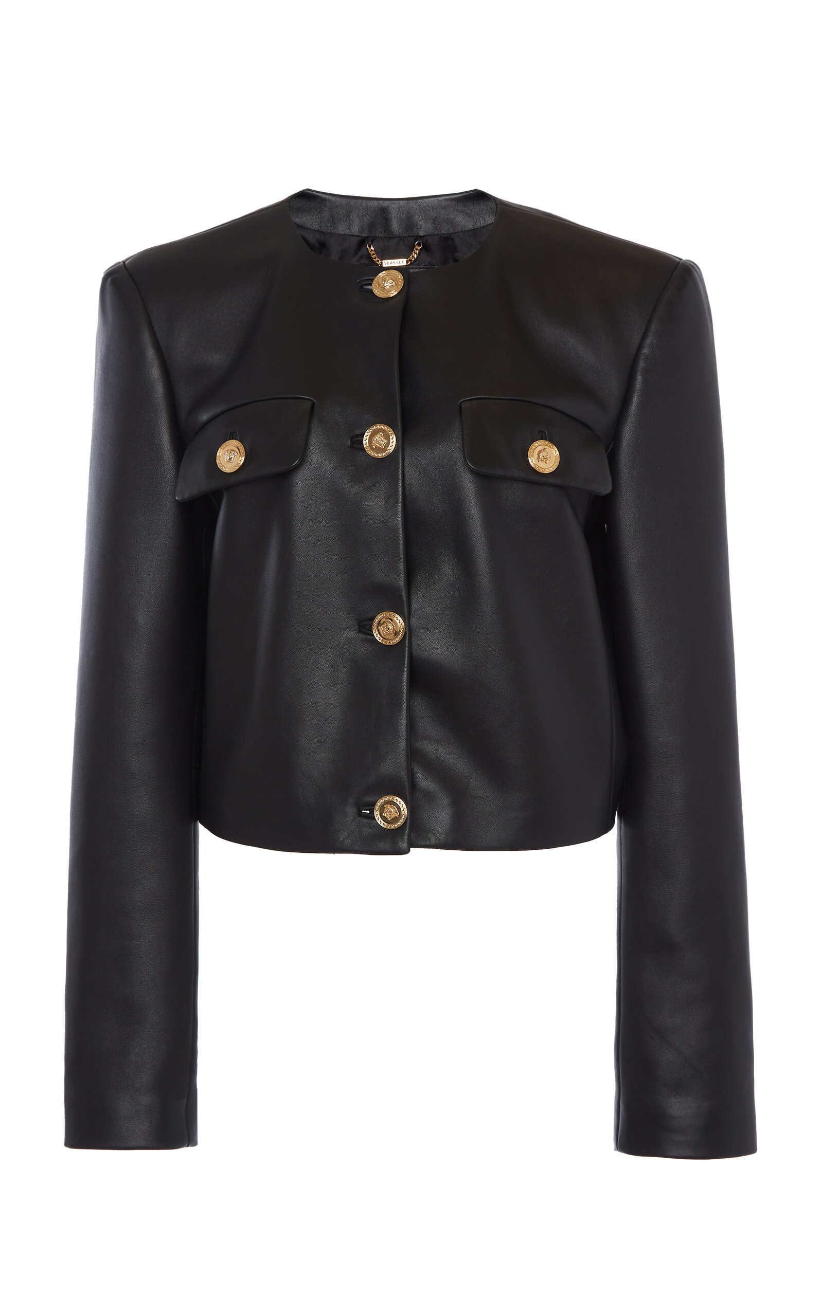 Shop Versace Leather Jacket In Black