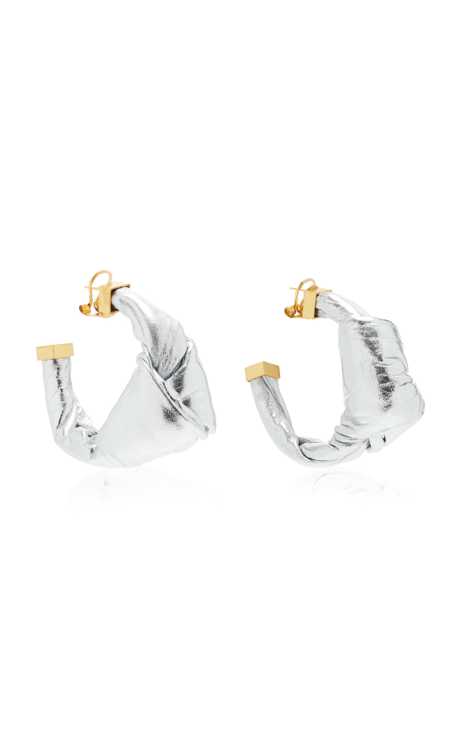Johanna Ortiz Stone Town Date Metallic Leather Earrings In Silver