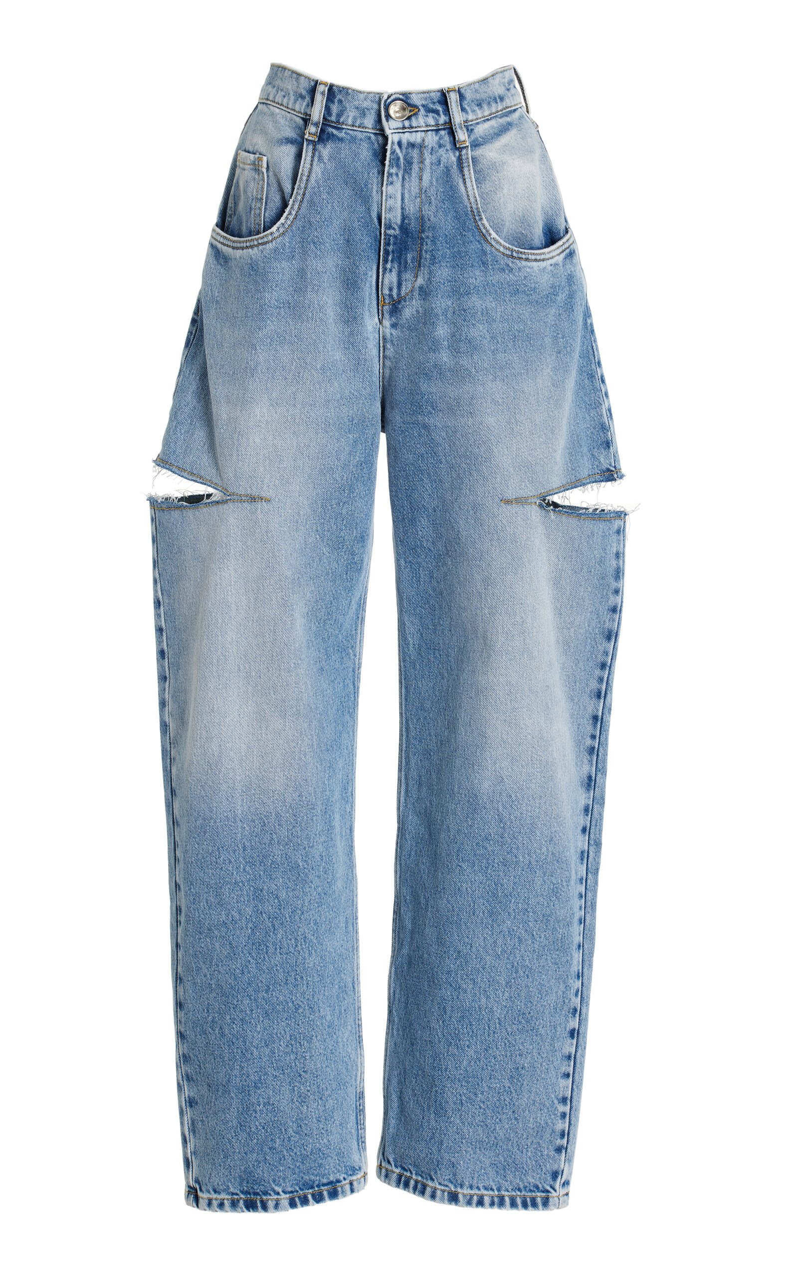 Shop Maison Margiela Cutout Stretch High-rise Wide-leg Jeans In Medium Wash