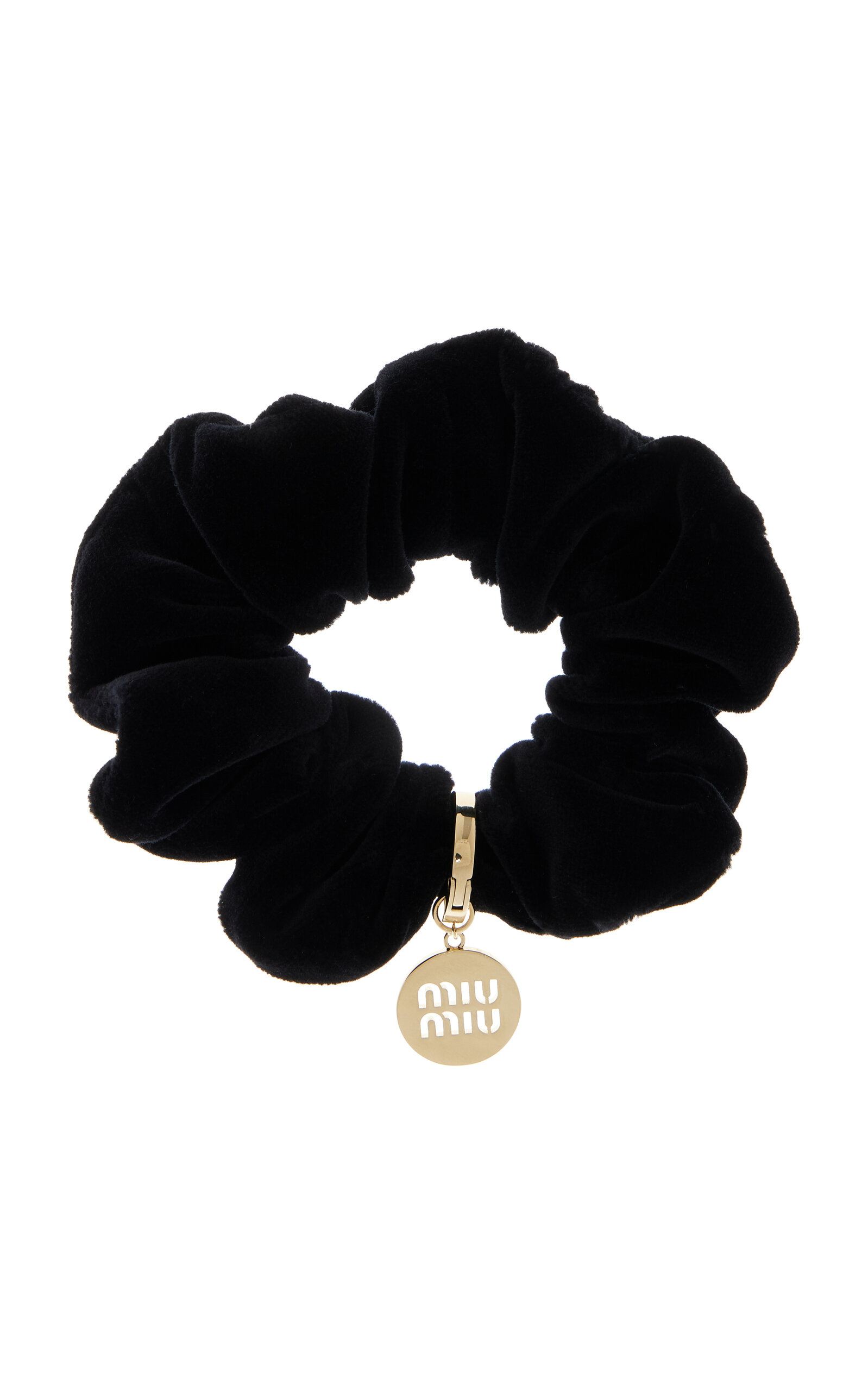 Shop Miu Miu Velvet Hair Scunchie In Black