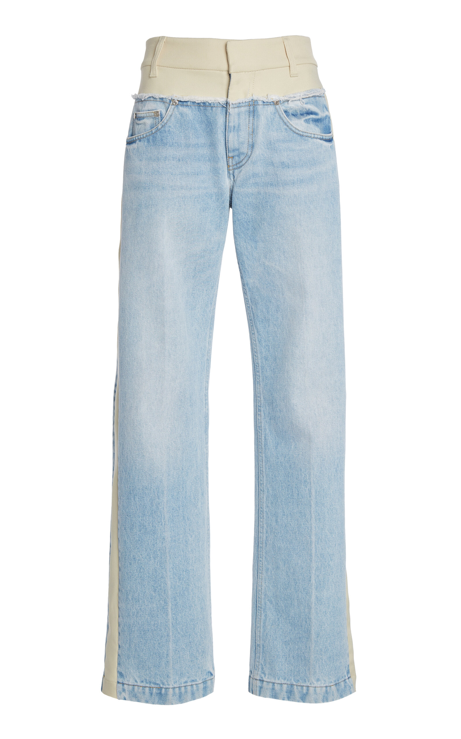 Stella Mccartney Paneled Denim And Twill Wide-leg Jeans In Light Wash