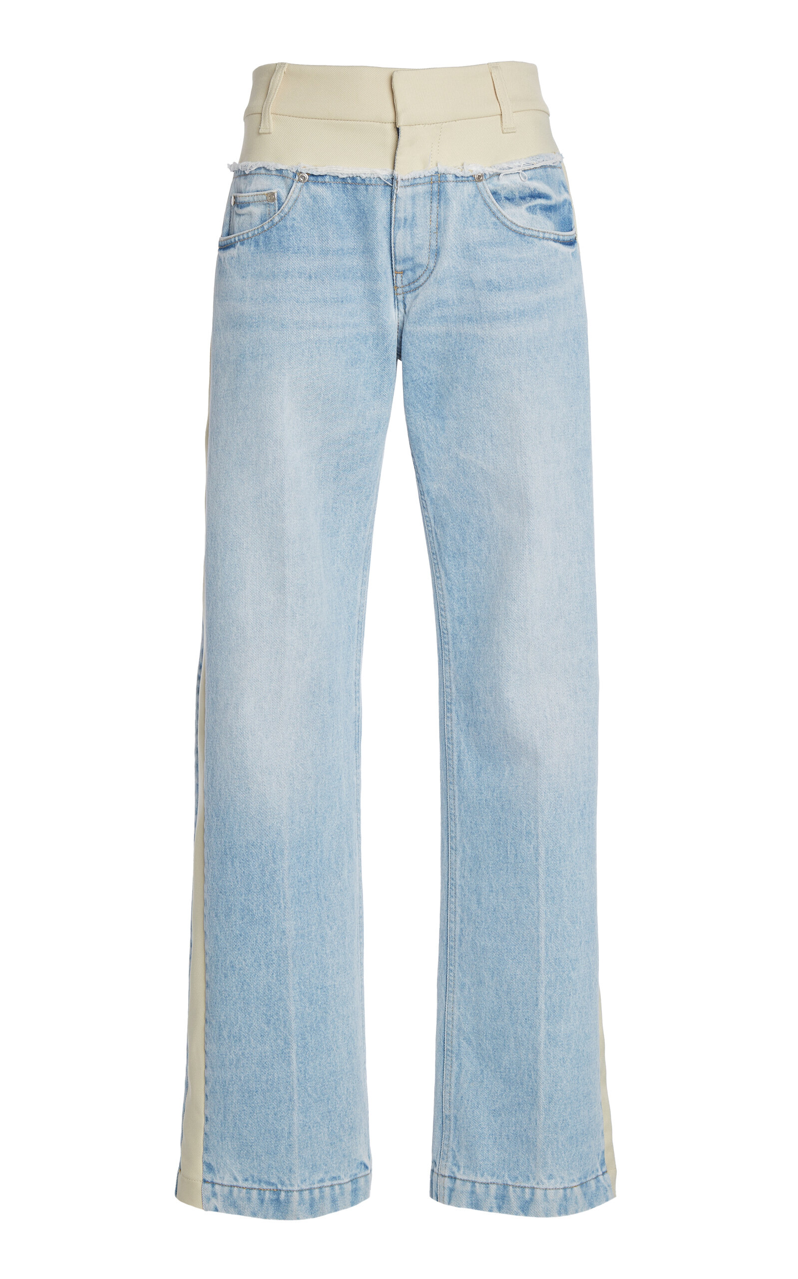 Paneled Denim and Twill Wide-Leg Jeans