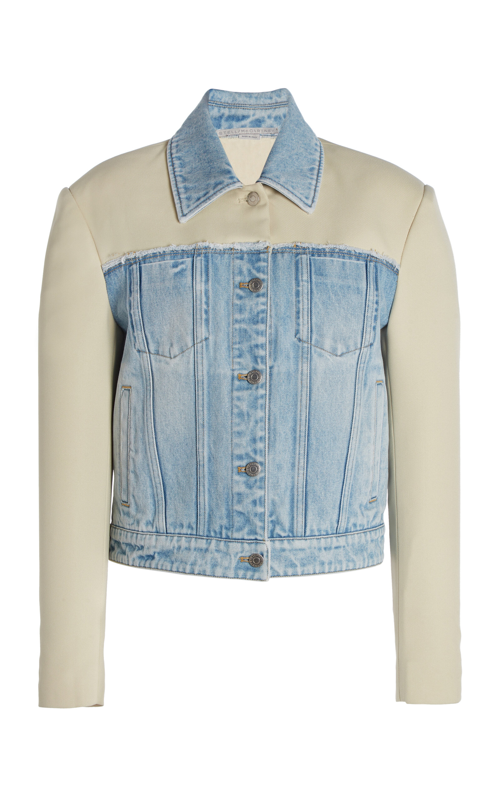 Stella Mccartney Paneled Denim And Twill Jacket In Blue/ecru