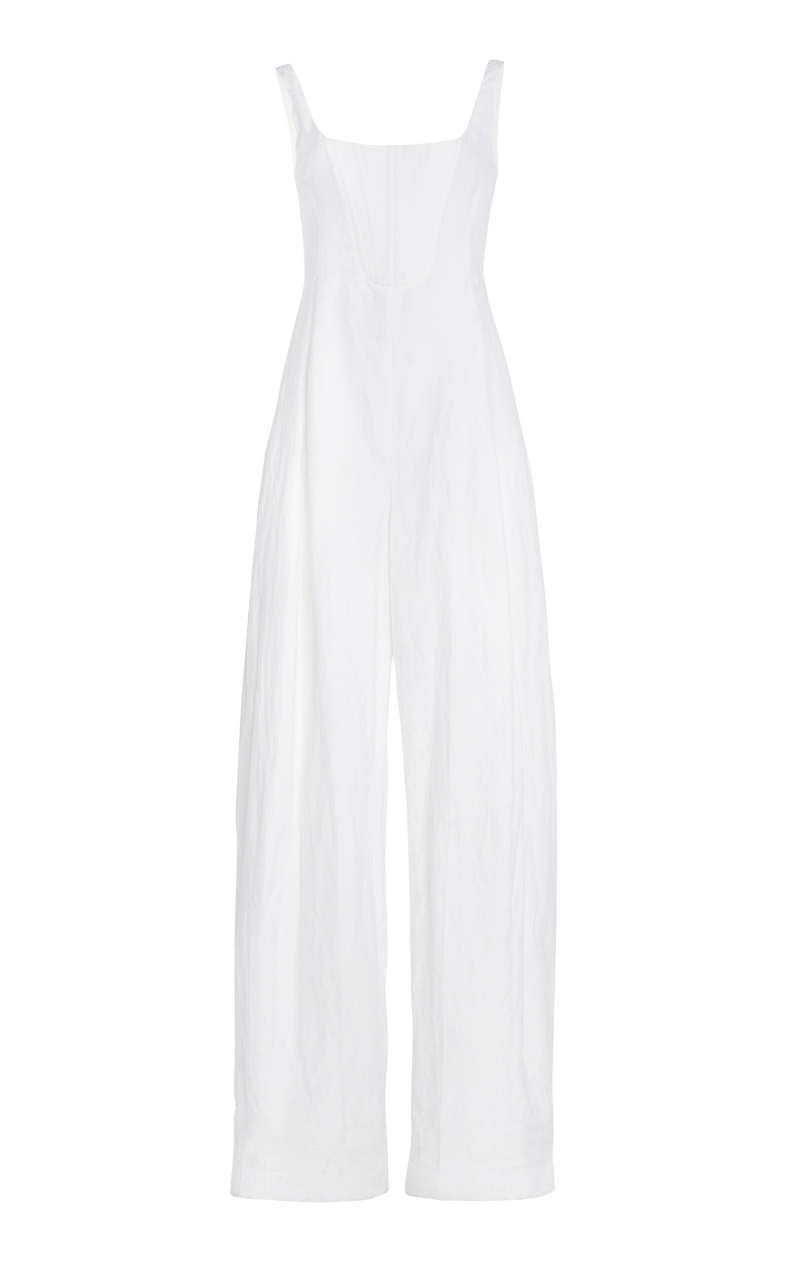 Shop Stella Mccartney Pleated Linen-cotton Corset Jumpsuit In White