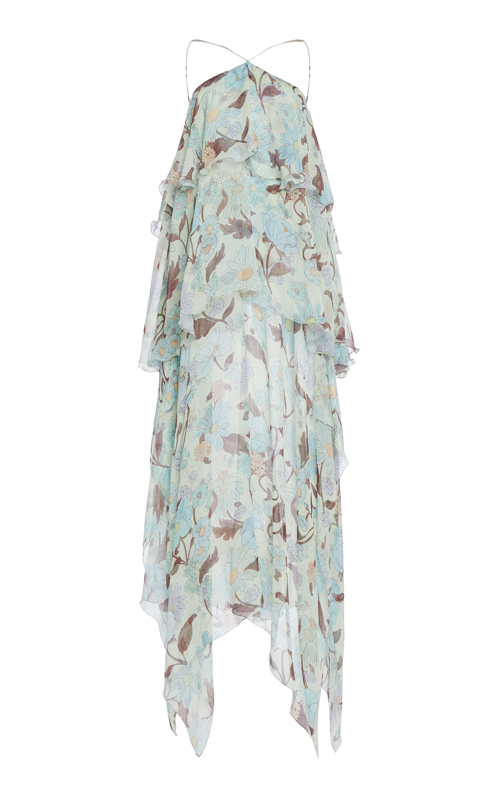 Shop Stella Mccartney Ruffled Silk Chiffon Maxi Dress In Print
