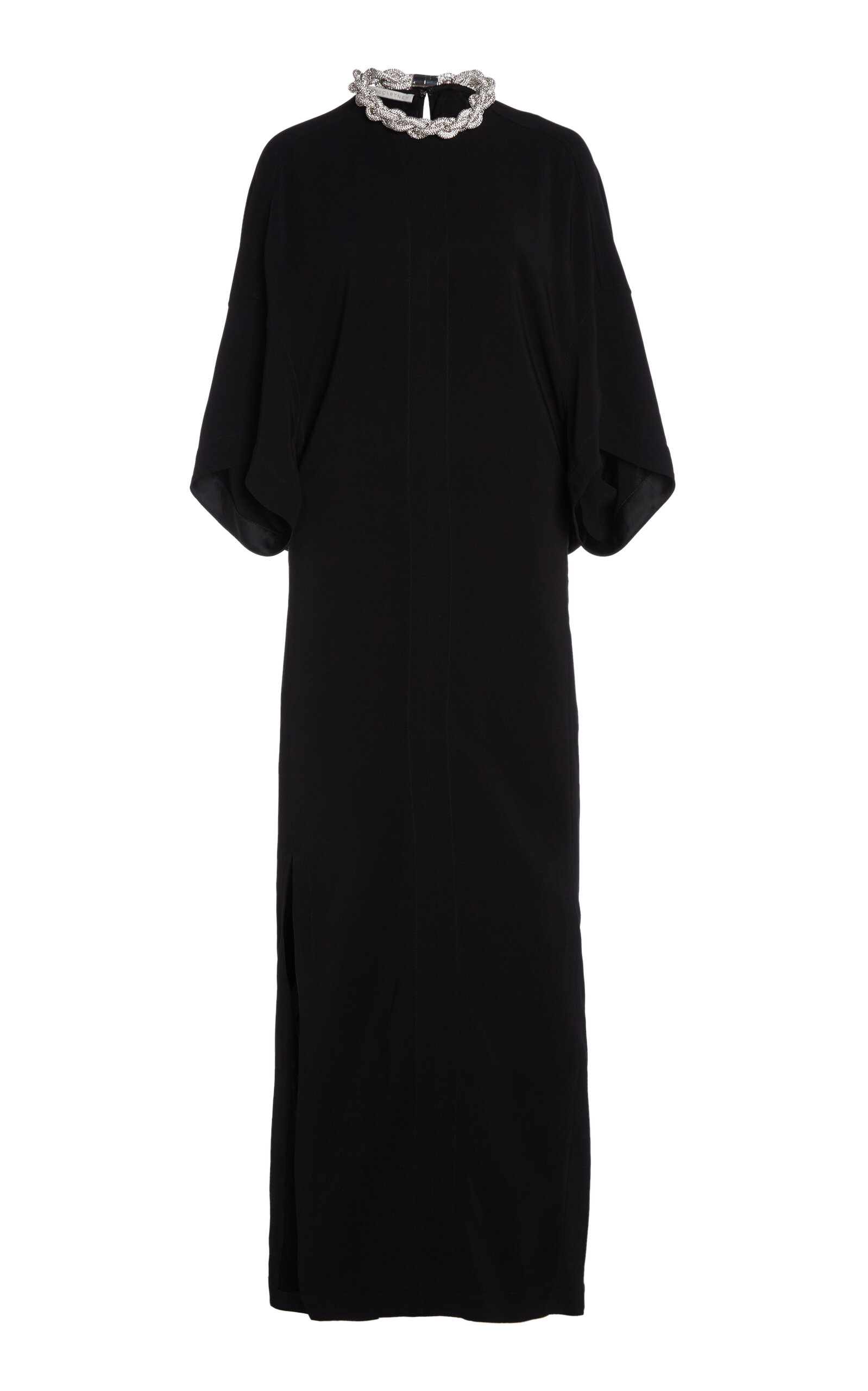 Shop Stella Mccartney Embellished-collar Cape Sleeve Maxi Dress In Black