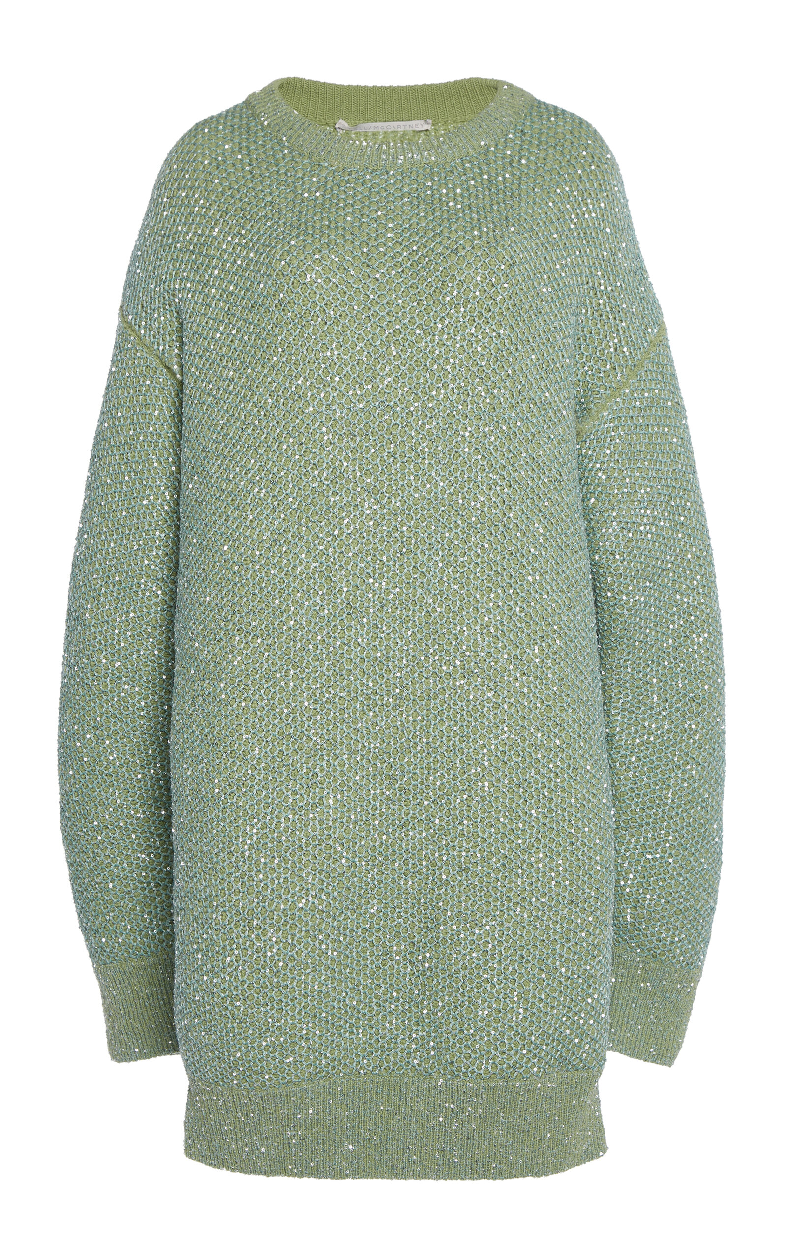 Stella Mccartney Sequined Wool-blend Mini Sweater Dress In Green