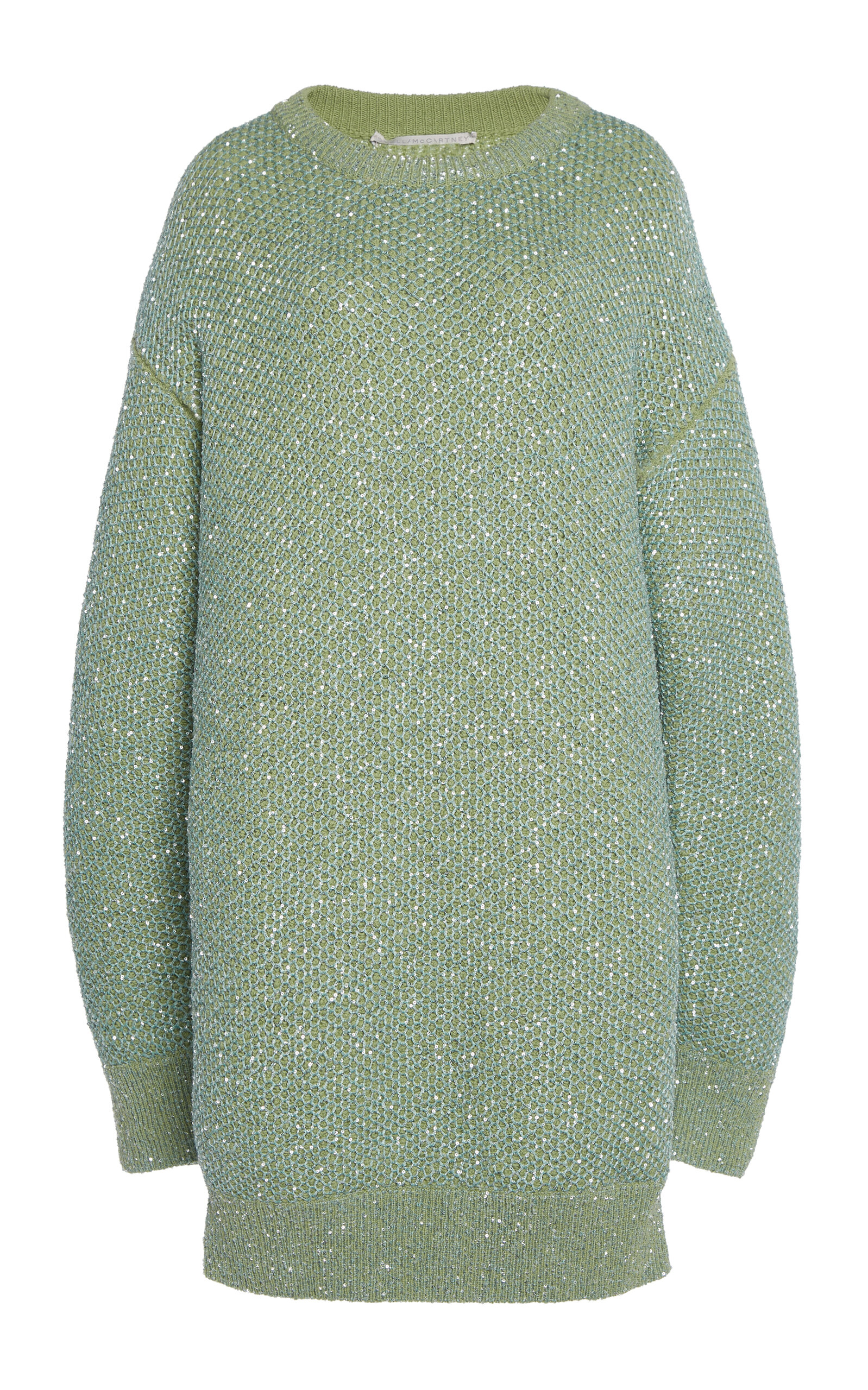 Shop Stella Mccartney Sequined Wool-blend Mini Sweater Dress In Green