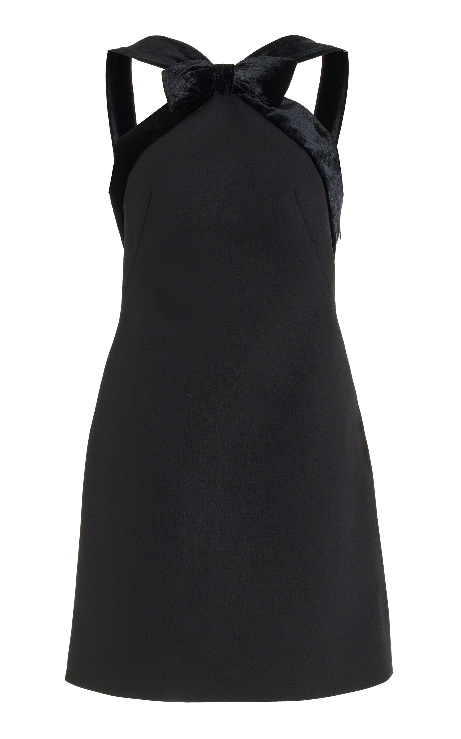 Miu Miu Velvet-trimmed Crepe Open-back Mini Dress In Black