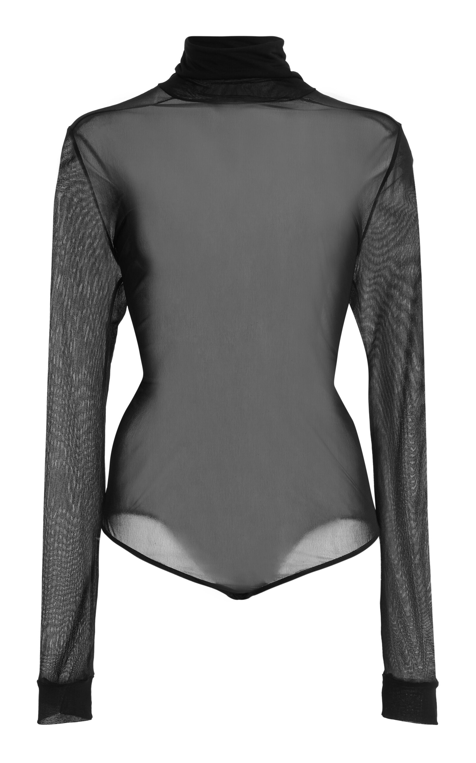 Shop Maison Margiela Sheer Jersey Turtleneck Bodysuit In Black