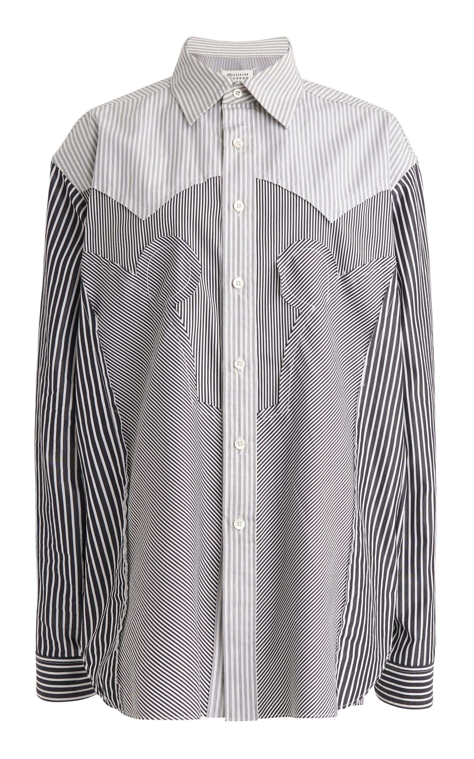 Maison Margiela Patchwork Striped Cotton Shirt In Black,white