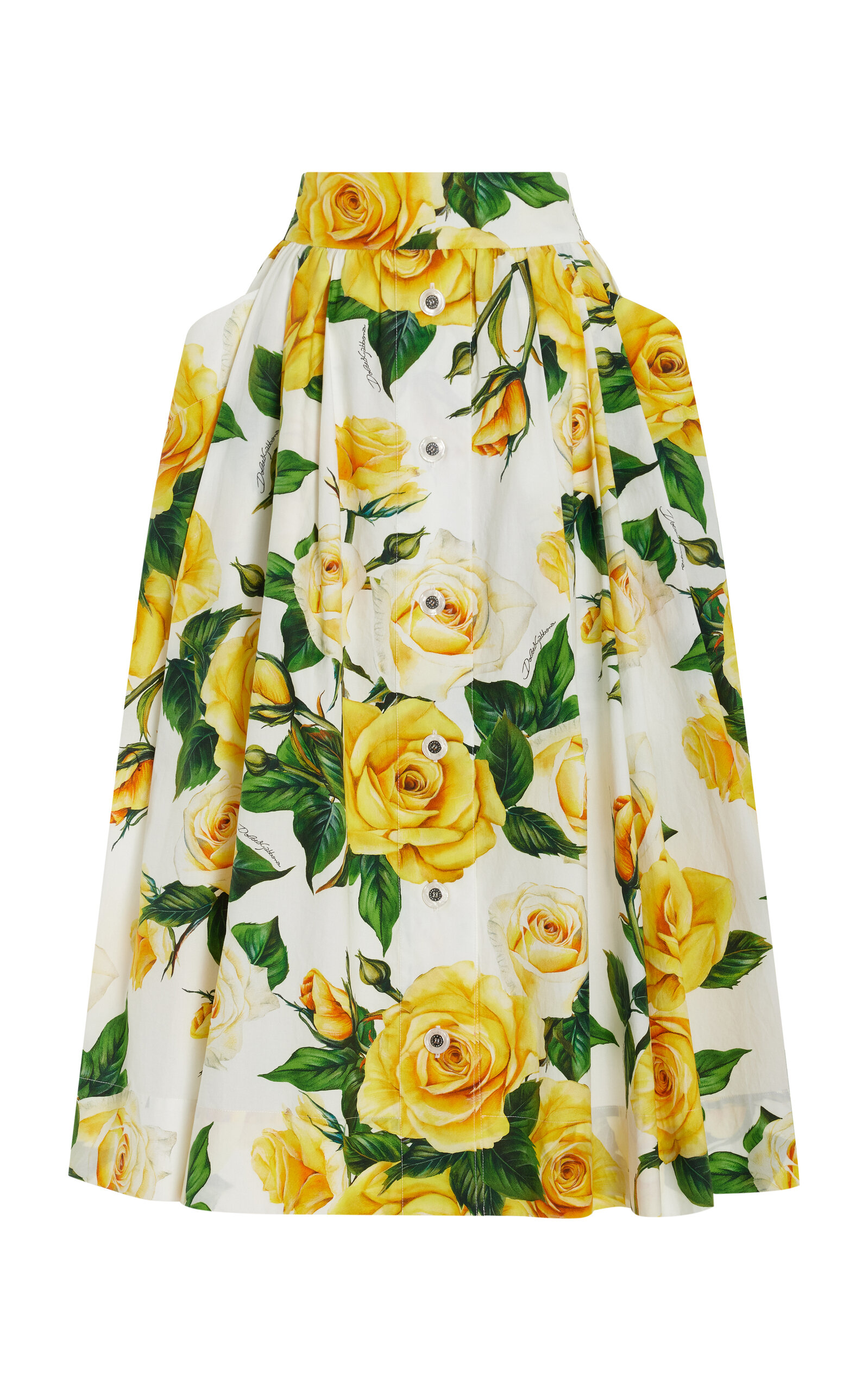 Shop Dolce & Gabbana Button-down Floral Cotton Midi Skirt In Multi