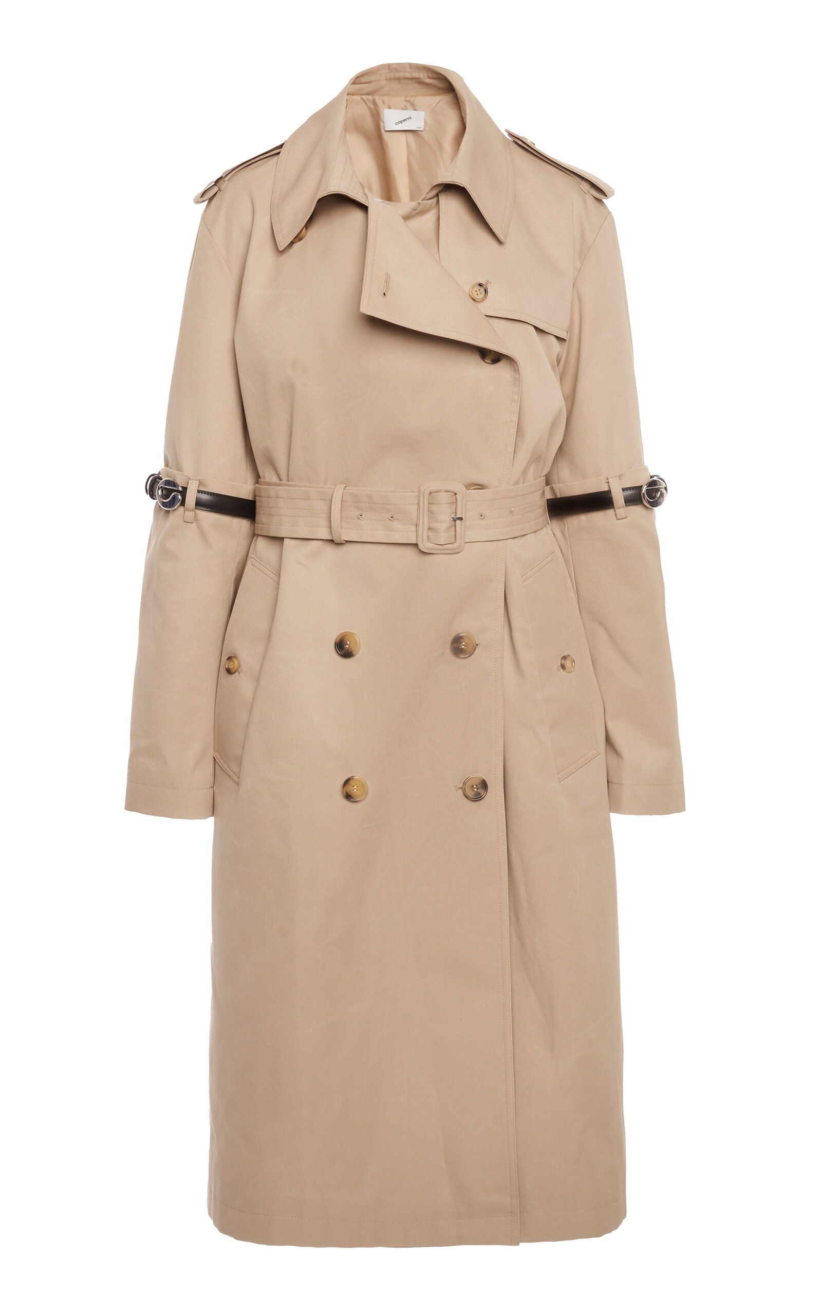 Shop Coperni Buckle-trimmed Trench Coat In Neutral