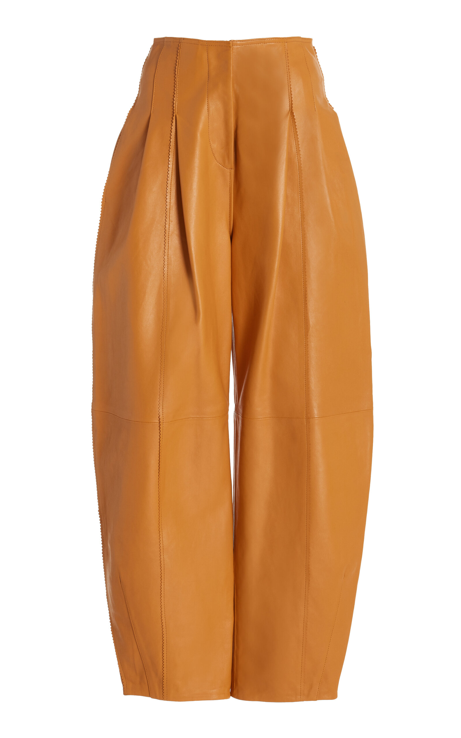 Shop Ulla Johnson Sloane Pleated Tapered Wide-leg Leather Pants In Orange