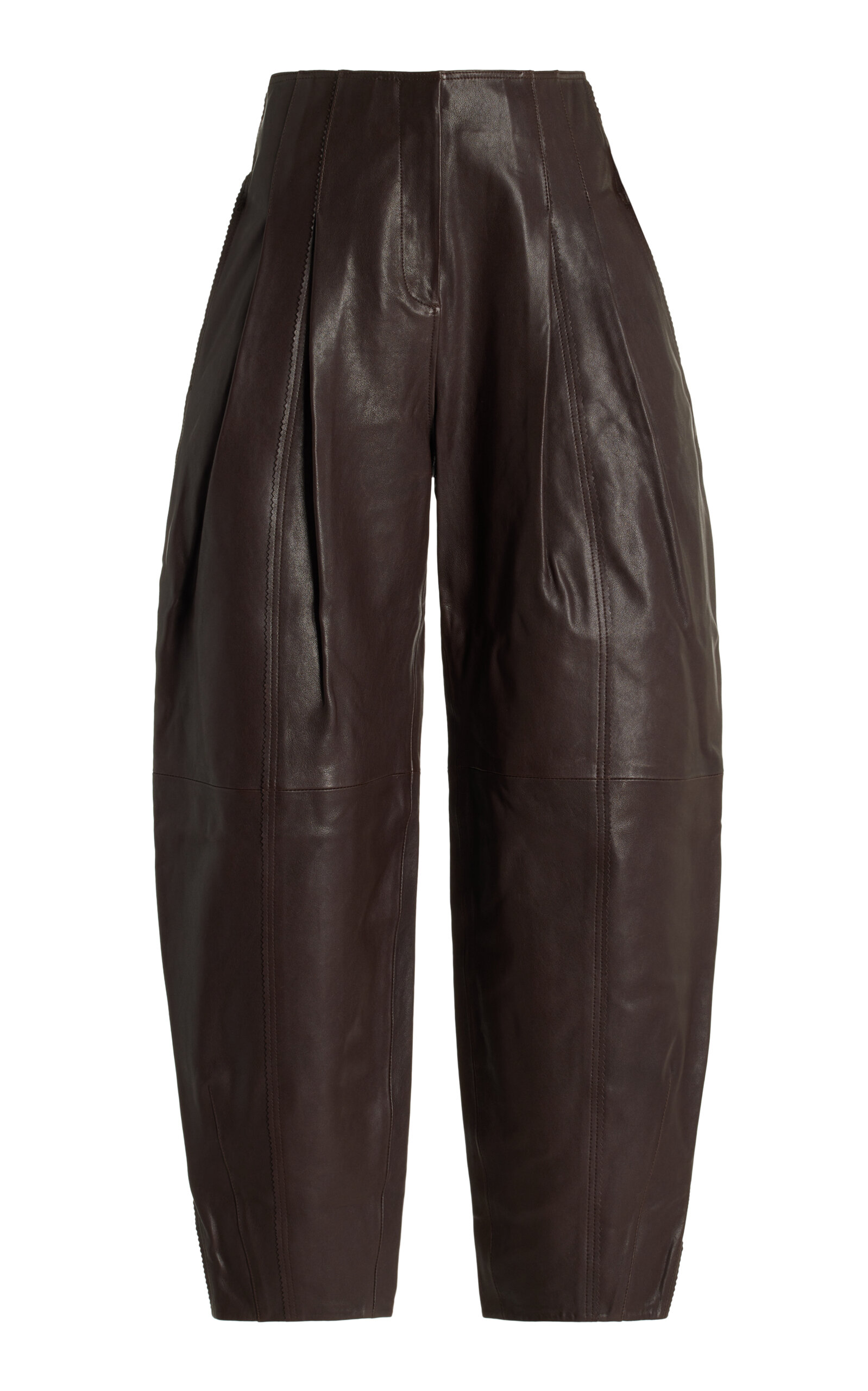 Shop Ulla Johnson Sloane Pleated Tapered Wide-leg Leather Pants In Brown
