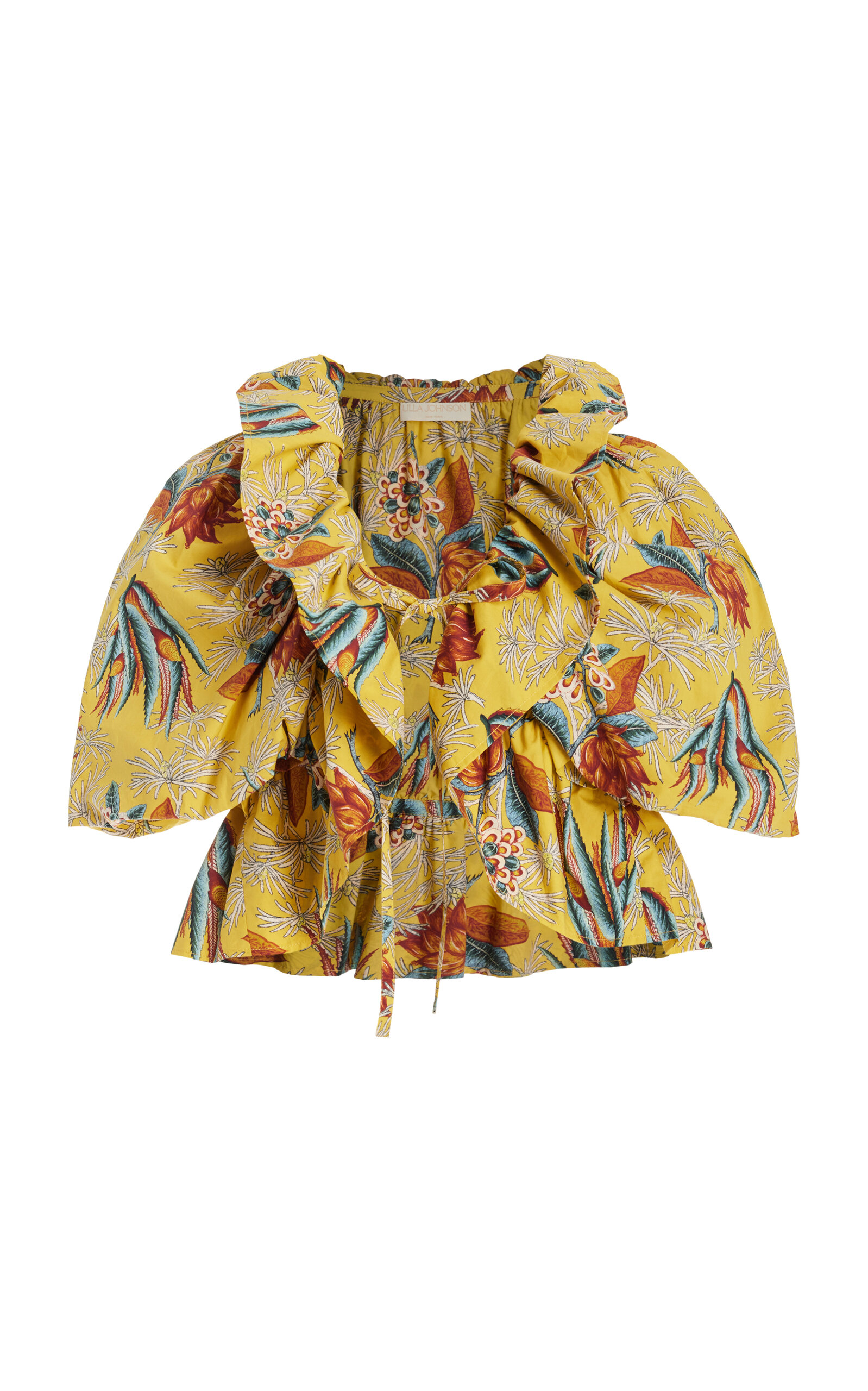 Shop Ulla Johnson Elenora Ruffled Cotton Cropped Jacket In Floral