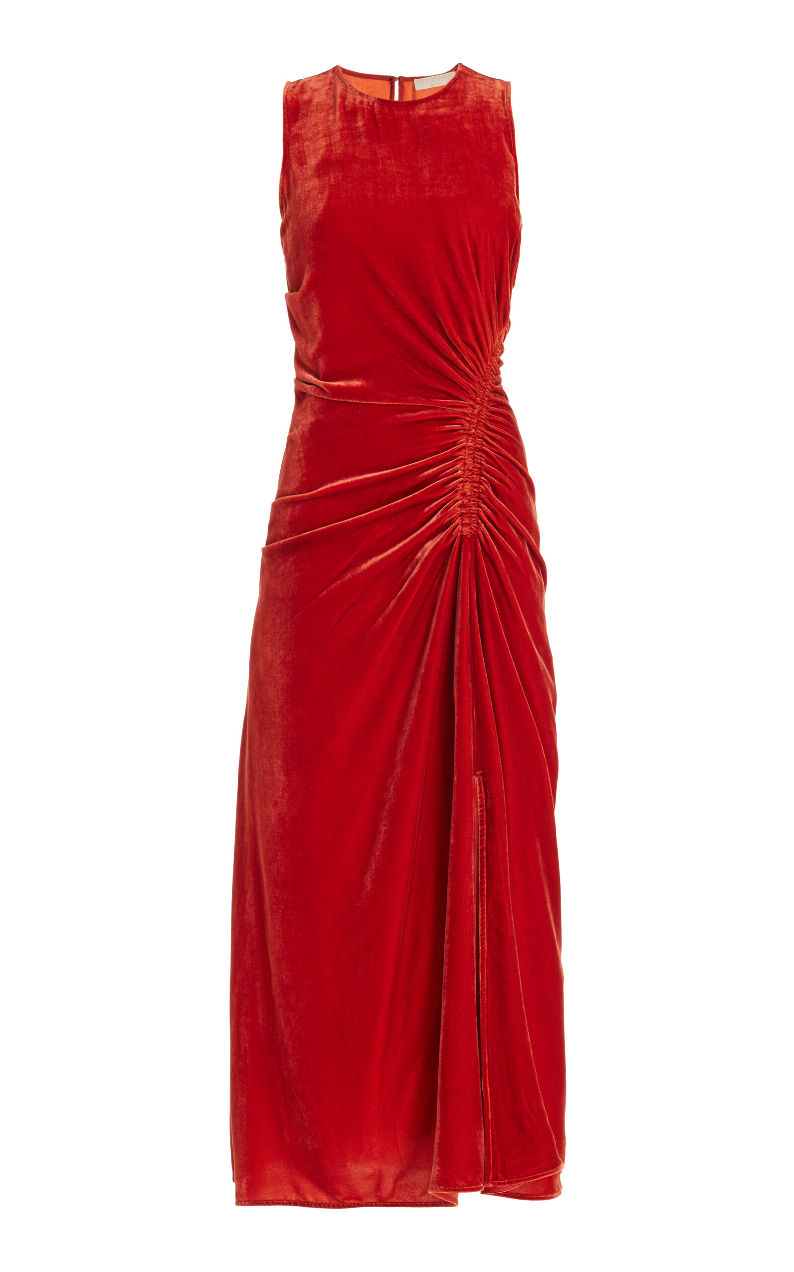 Shop Ulla Johnson Cornelia Ruched Velvet Midi Dress In Red
