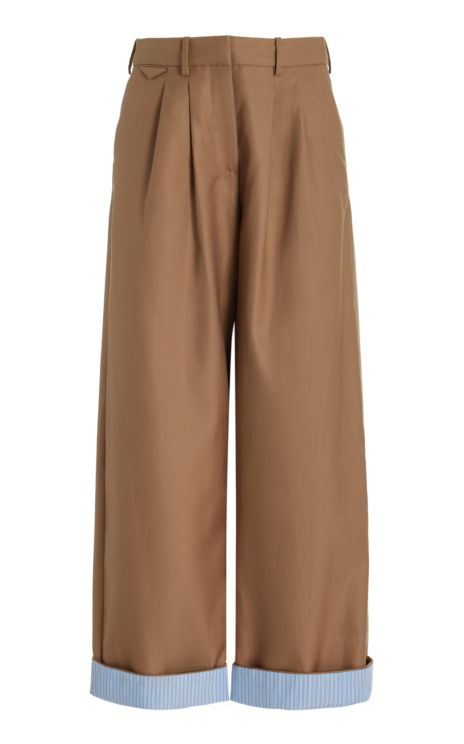 Rosie Assoulin Cuffed Cotton Wide-leg Pants In Khaki