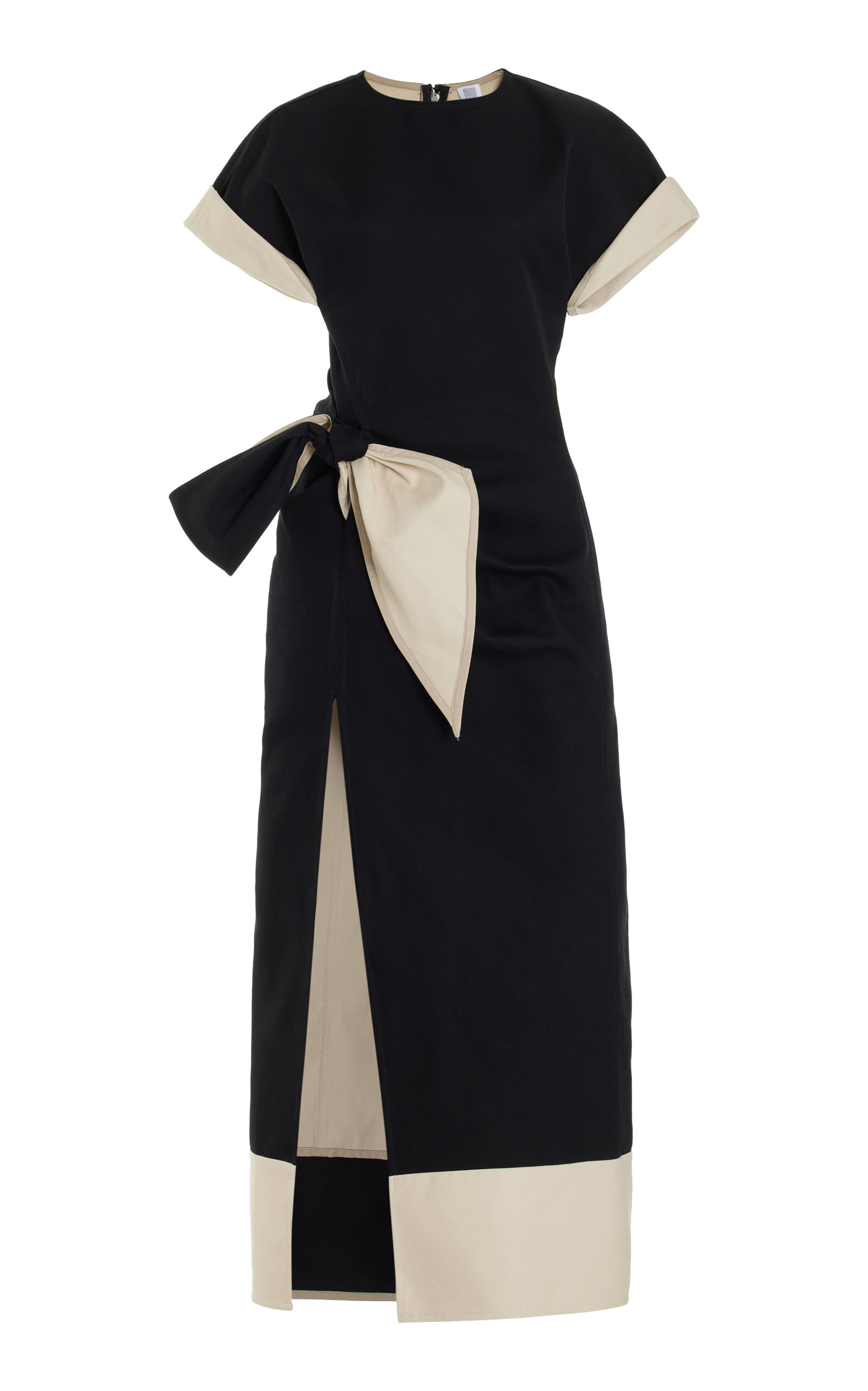 Shop Rosie Assoulin Colorblocked Cotton-blend Midi Dress In Black,white