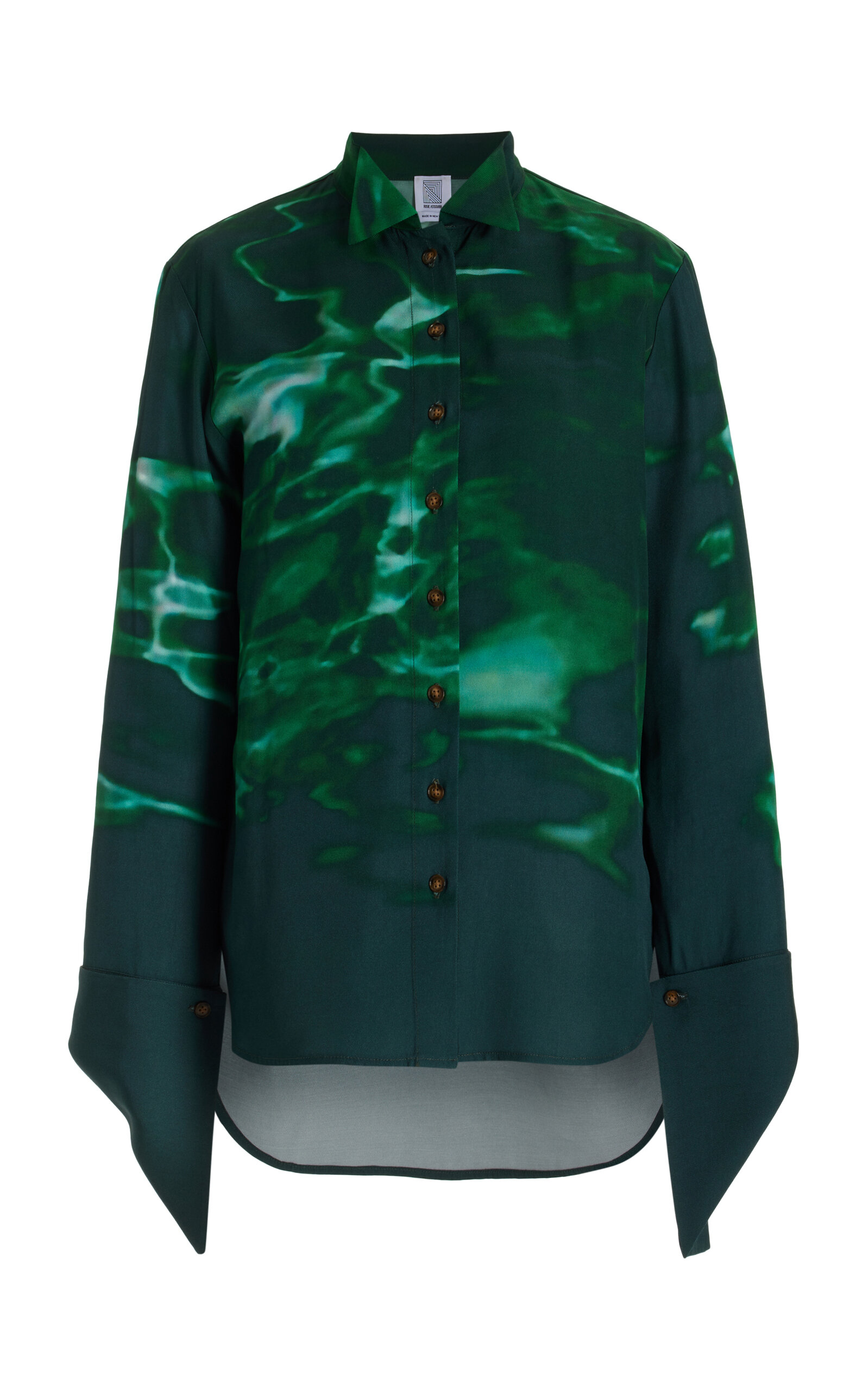 Rosie Assoulin Printed Cotton-silk Button-down Shirt In Dark Green