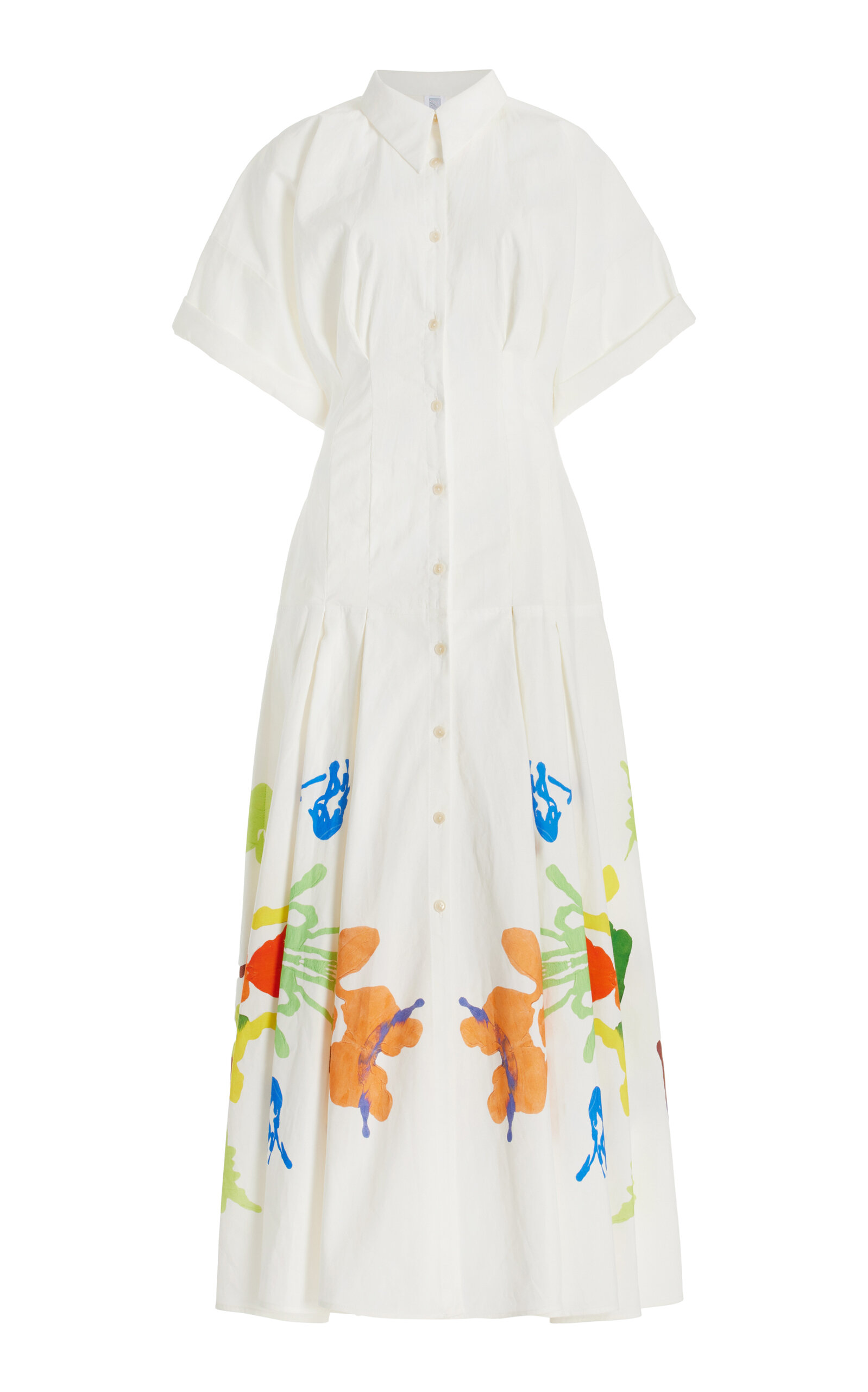Rosie Assoulin Women's Jolly 'oliday Printed Cotton-linen Shirt Dress In White