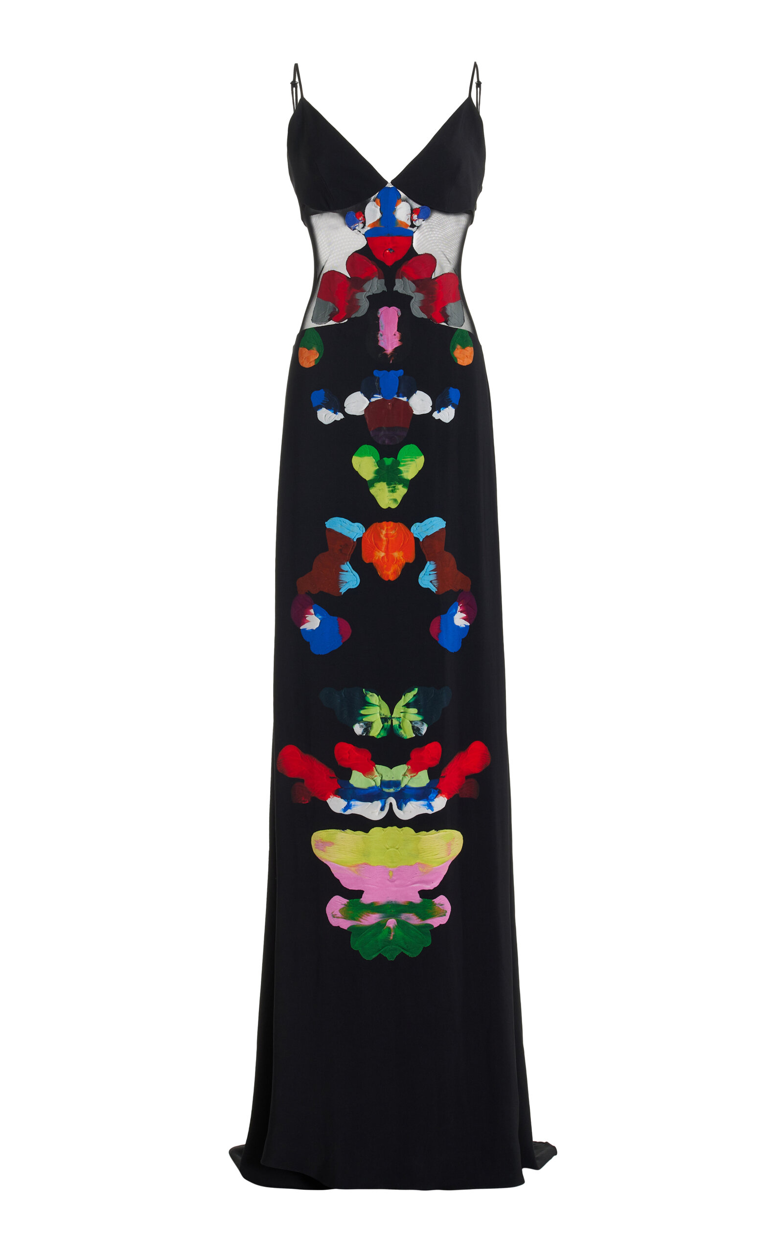 ROSIE ASSOULIN SLINKY RORSCHACH MESH PANELED MAXI DRESS