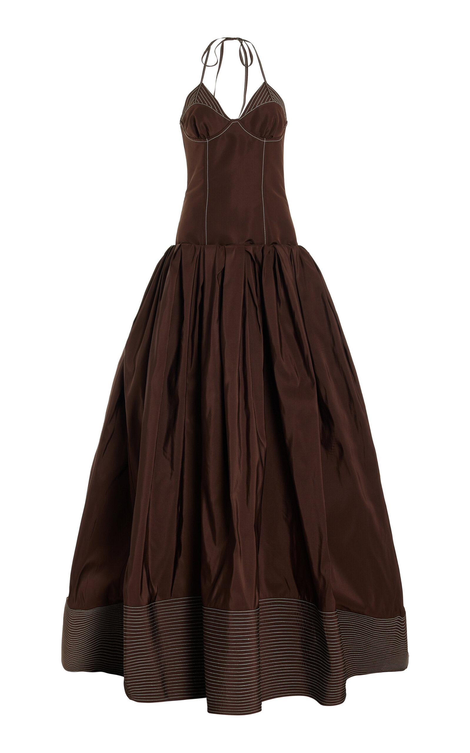 Rosie Assoulin Pitch Perfect Contrast-stitched Silk Gown In Brown