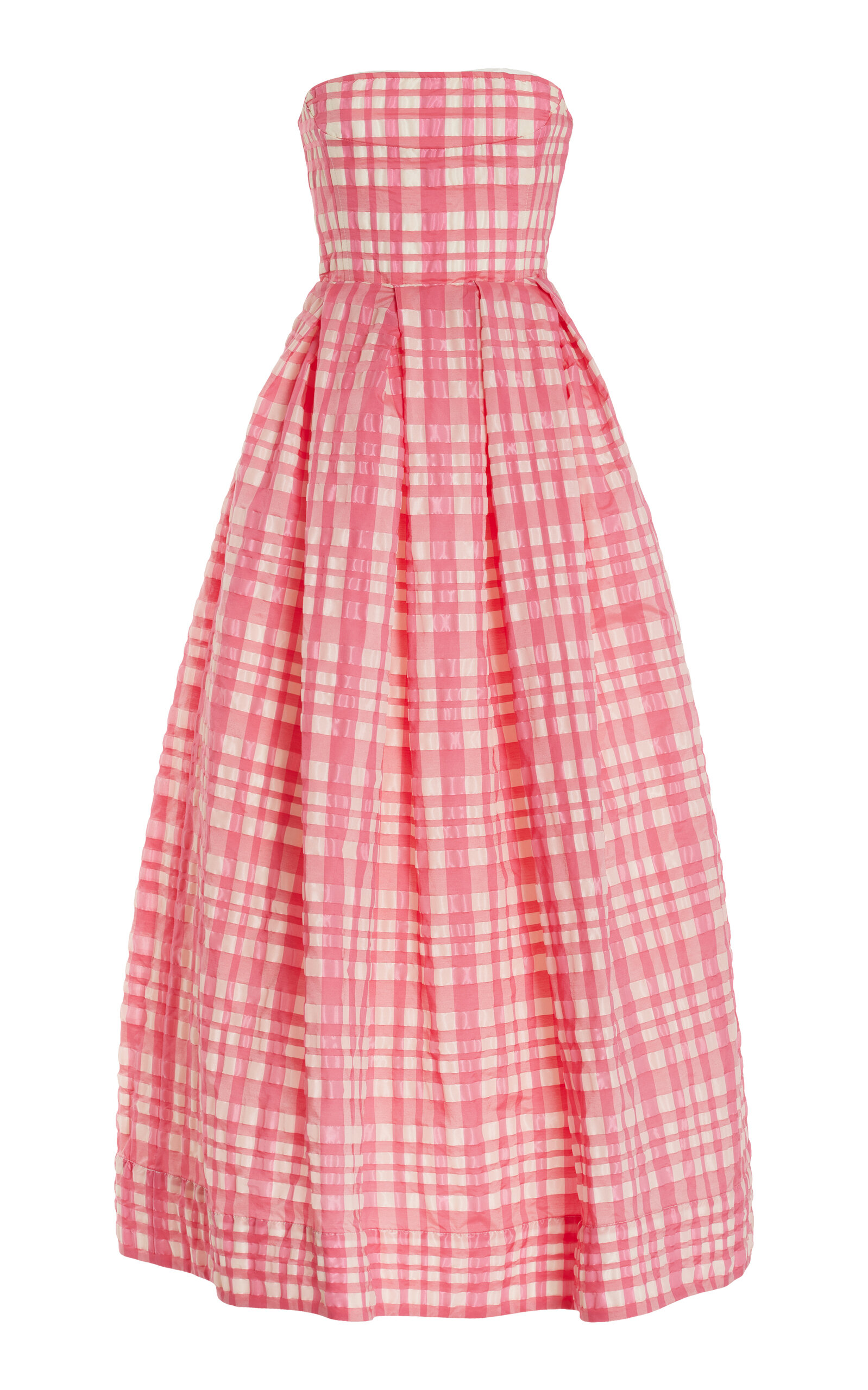 Shop Rosie Assoulin Oh Oh Livia's Strapless Gingham Midi Dress In Plaid
