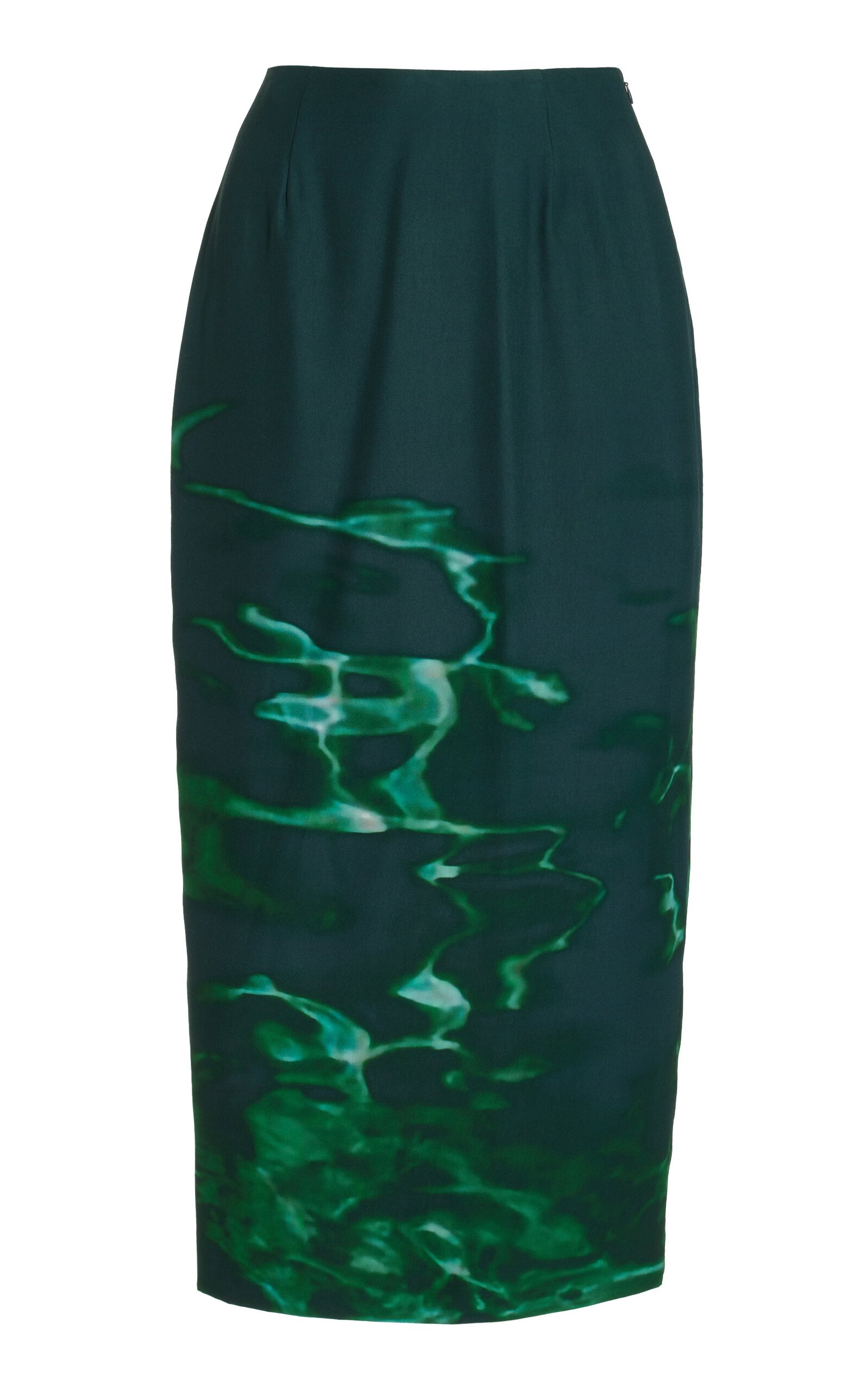 Printed Cotton silk Pencil Skirt In Dark Green