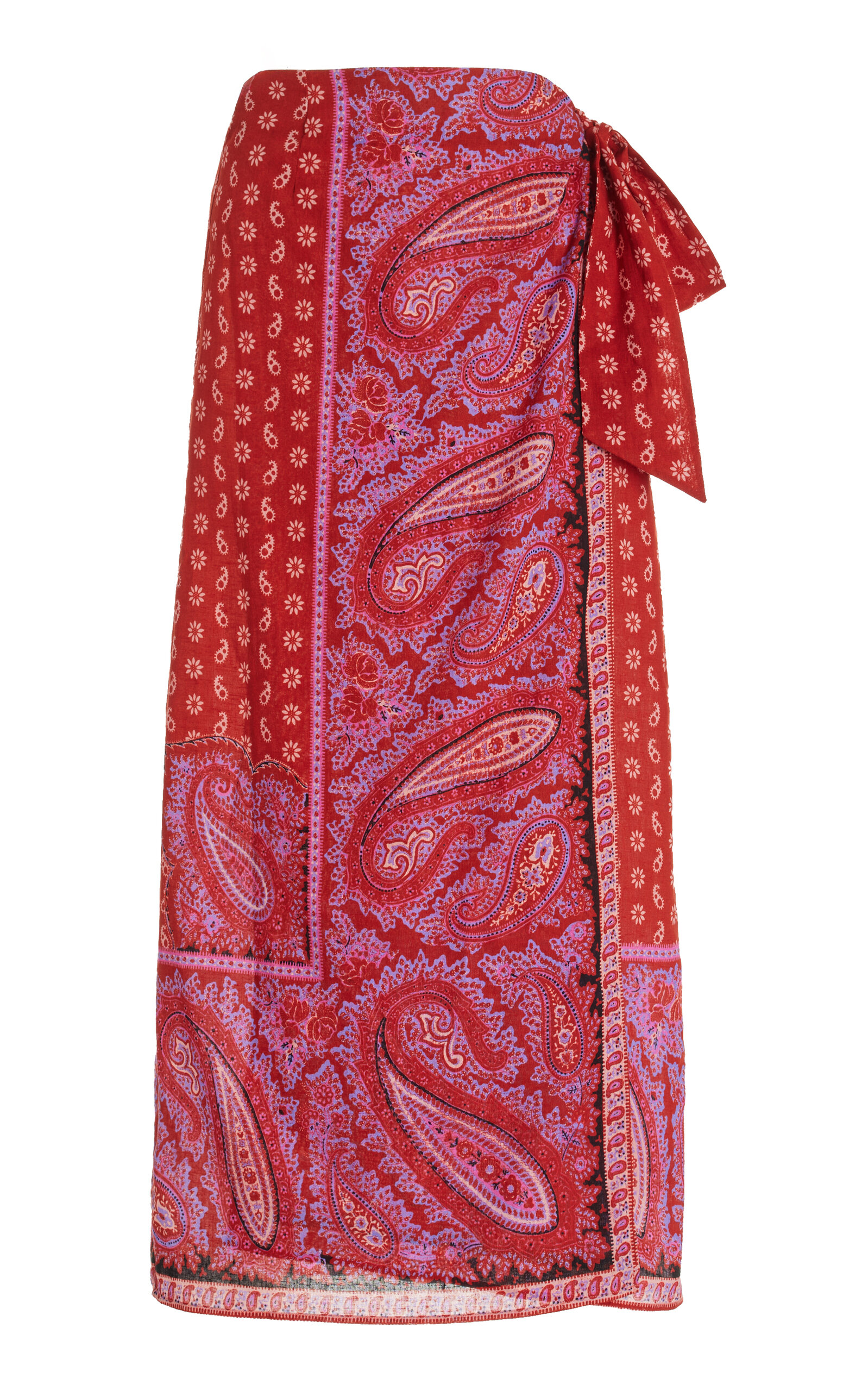 Boteh Kaleido Cotton-linen Maxi Wrap Skirt In Red