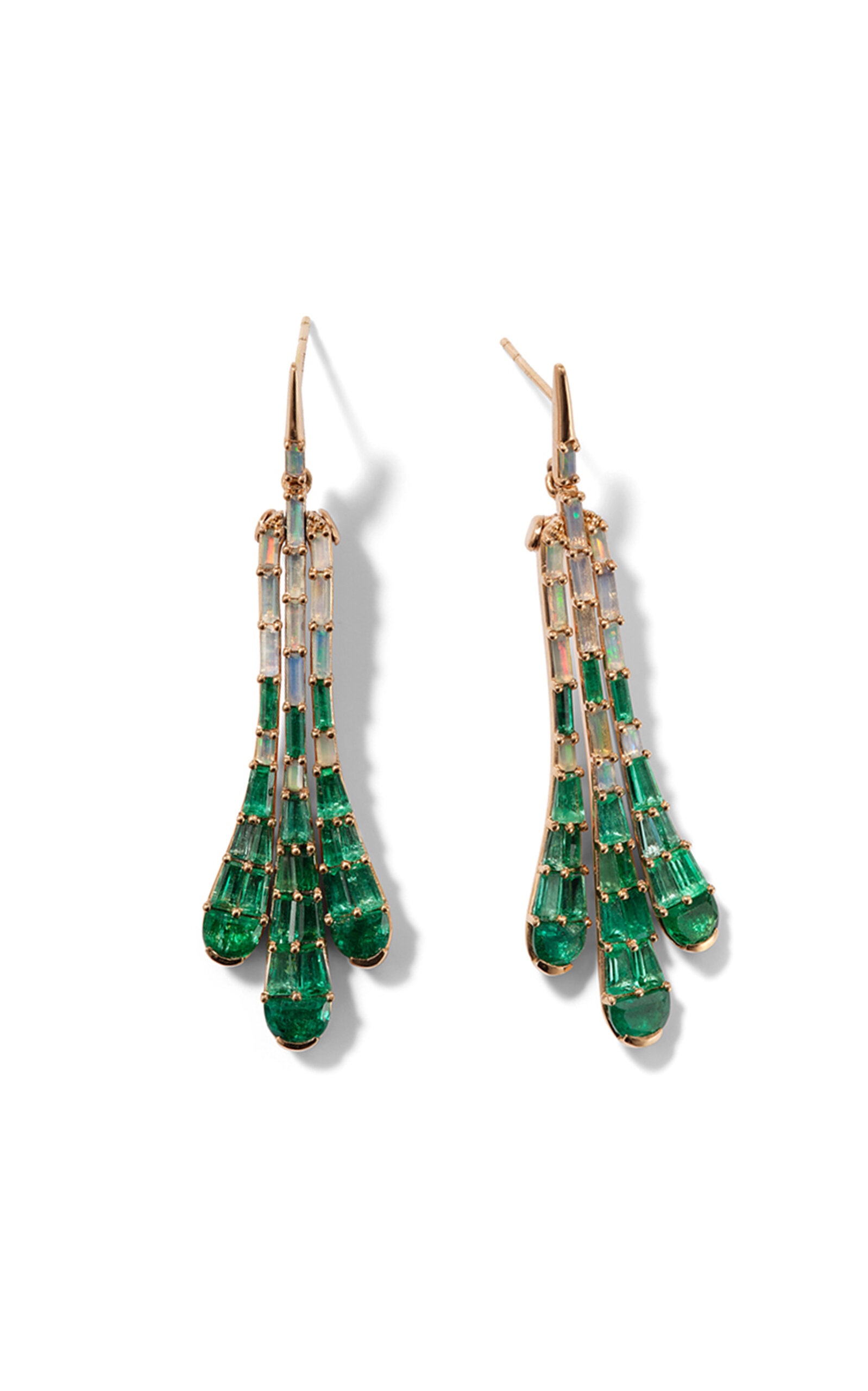 Deco Bell 20K Rose Gold Emerald and Opal Earrings