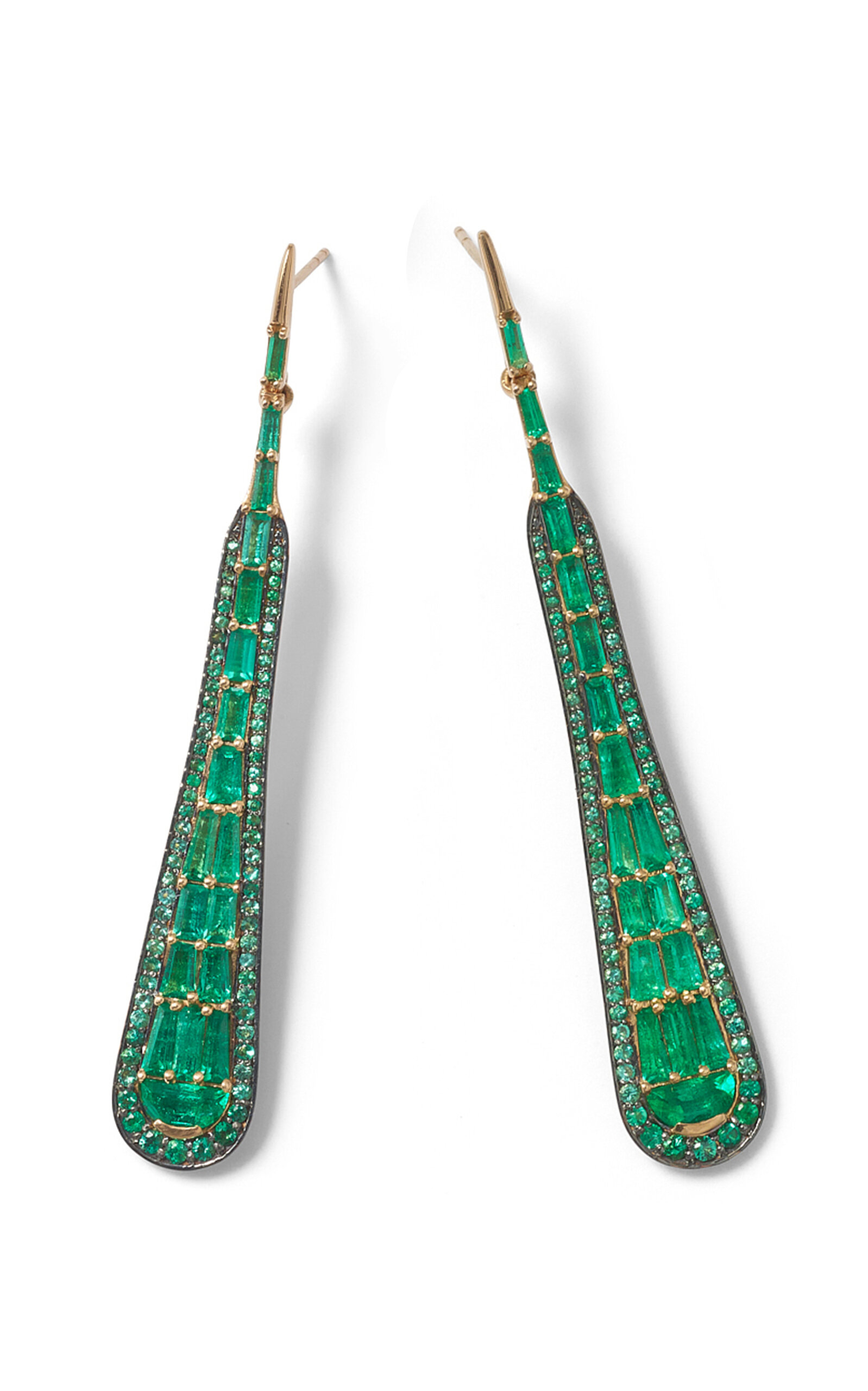 Nak Armstrong Large Oars 20k Rose Gold Emerald Earrings In Green