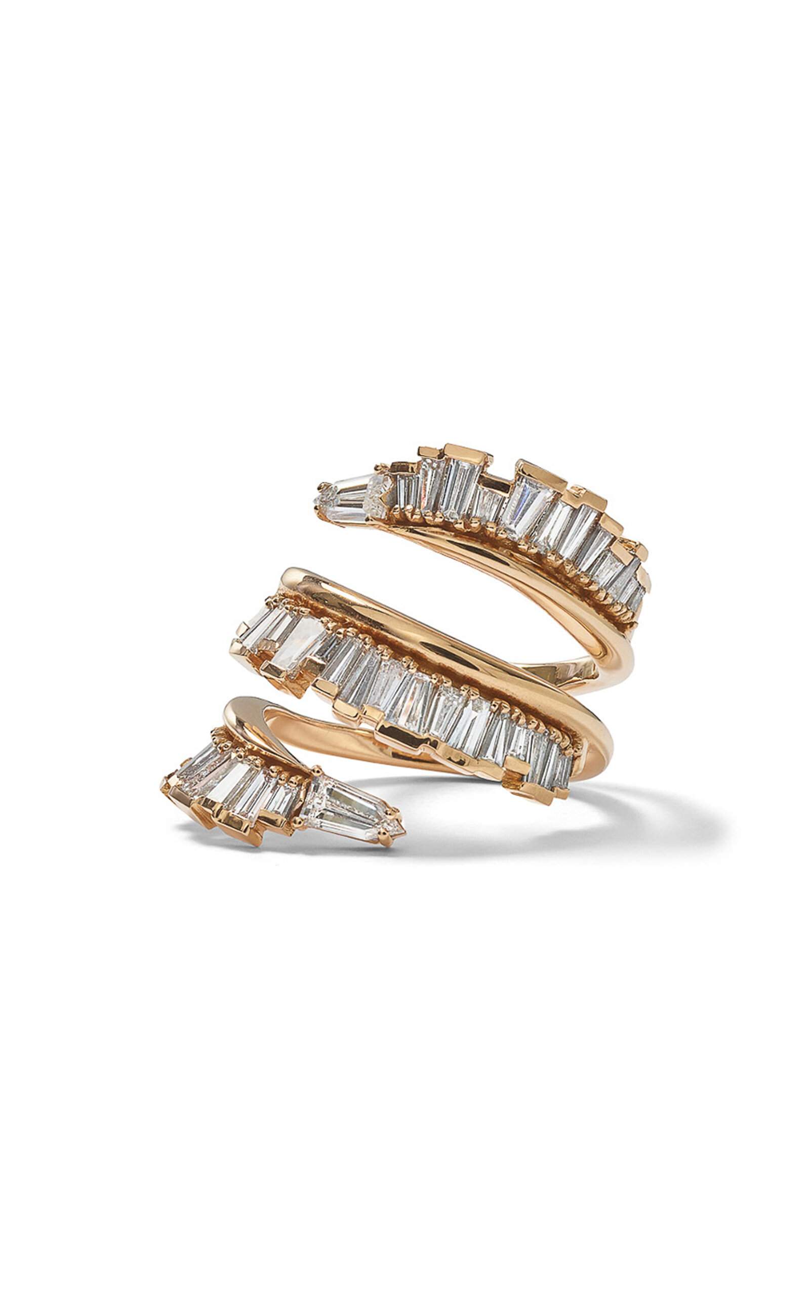 Triple Ruched Coil 20K Rose Gold Diamond Ring