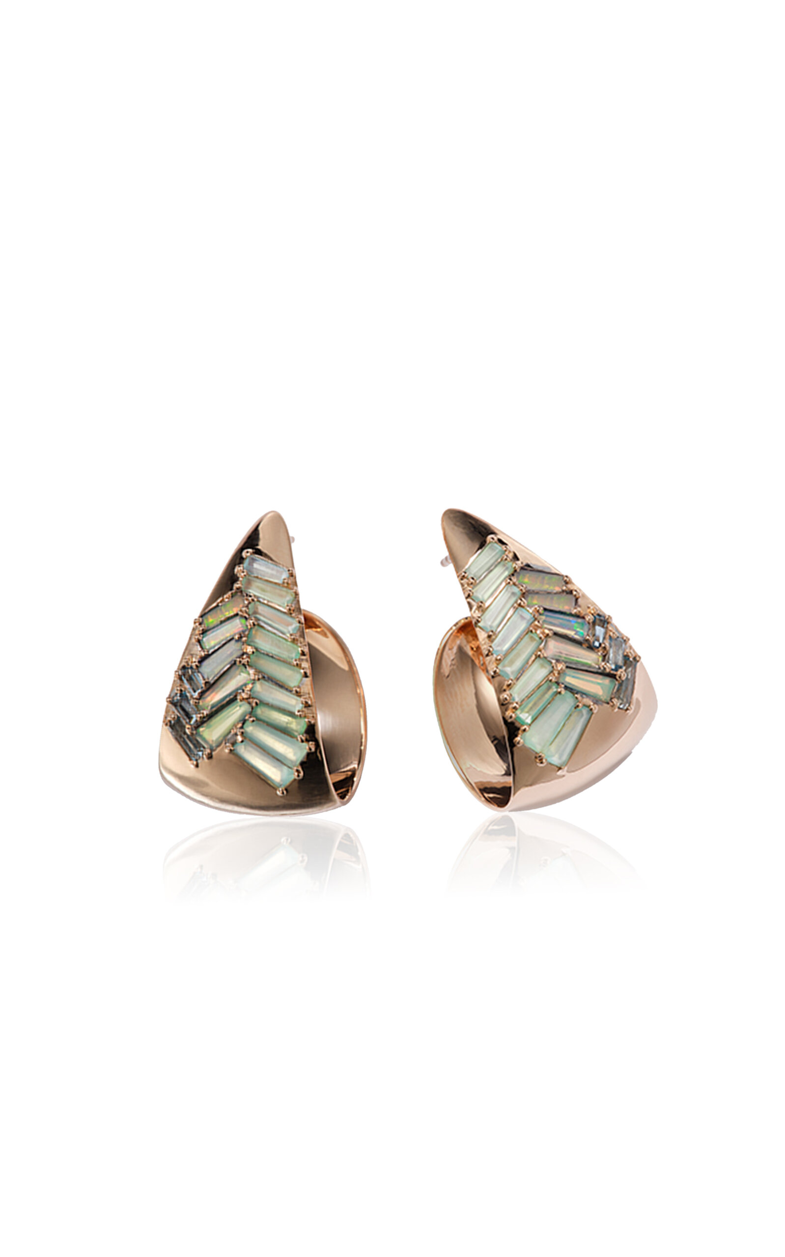 Herringbone 20K Rose Gold Opal and Aquamarine Hoop Earrings