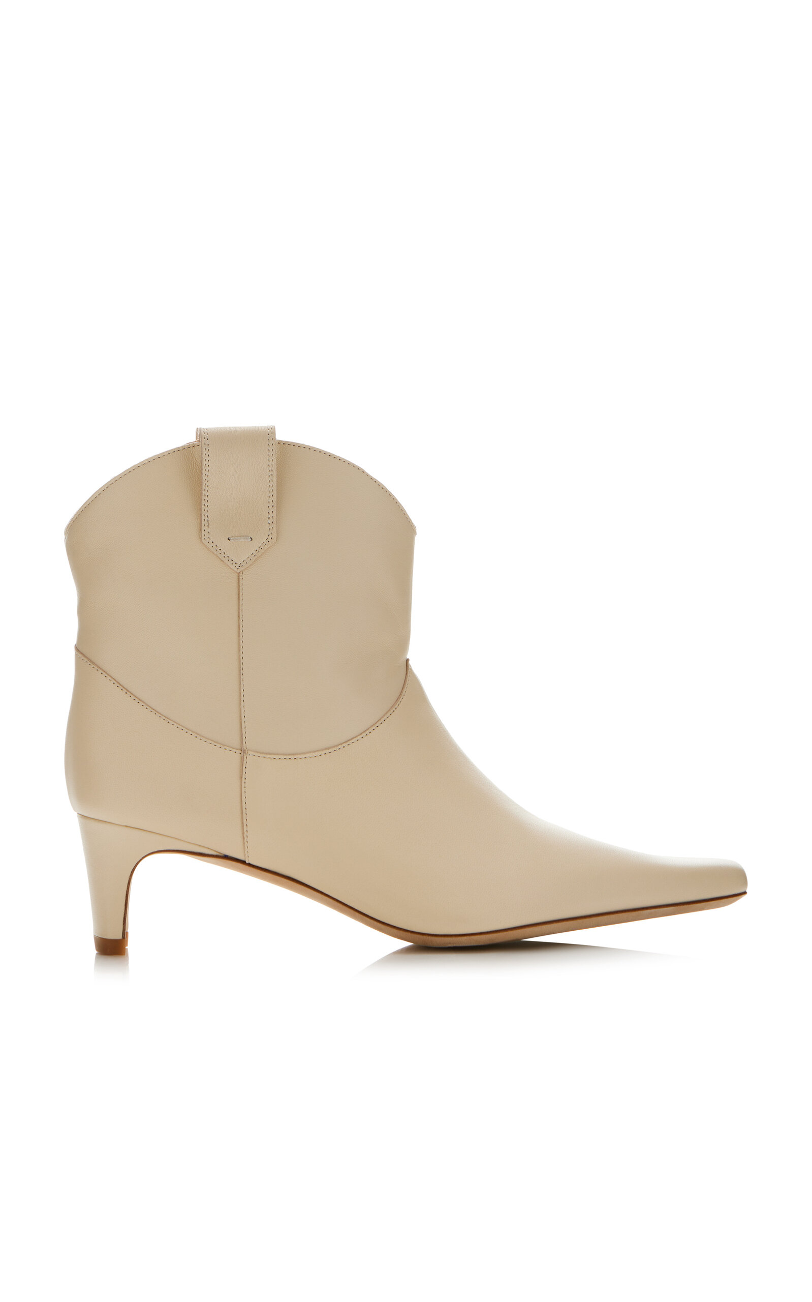 STAUD Wally Western Leather Ankle Boots - Ivory