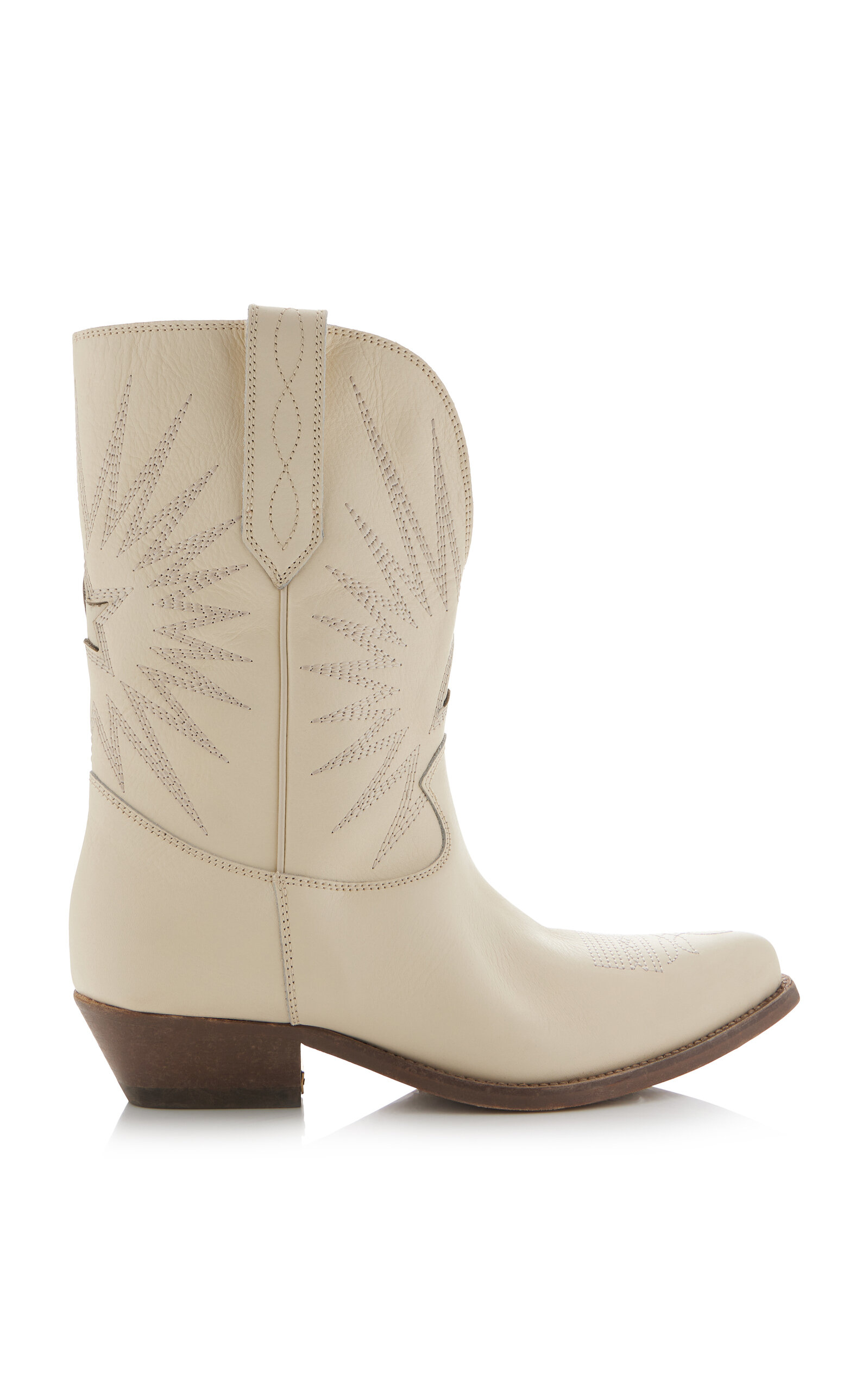 Shop Golden Goose Wish Star Embroidered Leather Western Boots In White